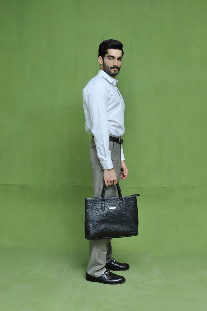 Men's Light Grey Textured  Formal Shirt