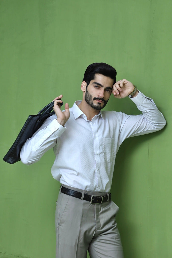 Men's Light Grey Textured  Formal Shirt