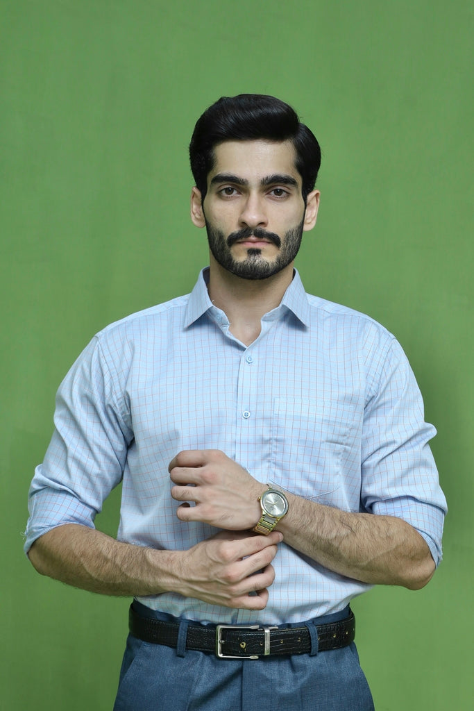 Men's Sky Blue Check Formal Shirt