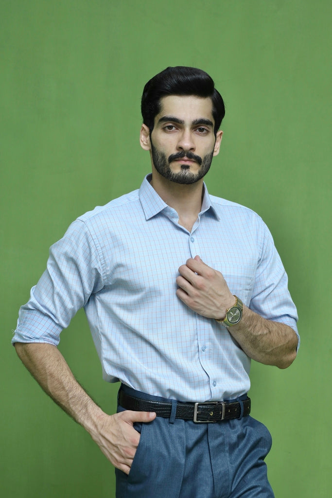 Men's Sky Blue Check Formal Shirt