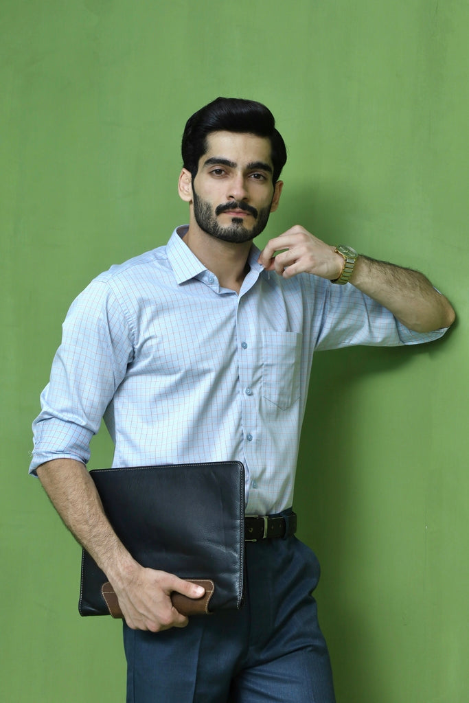 Men's Sky Blue Check Formal Shirt