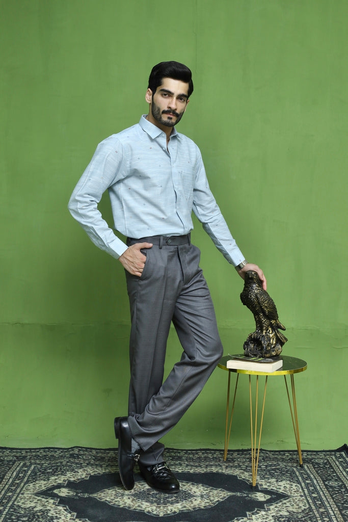 Men's Ice Blue Printed Formal Shirt