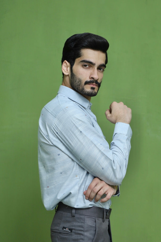 Men's Ice Blue Printed Formal Shirt