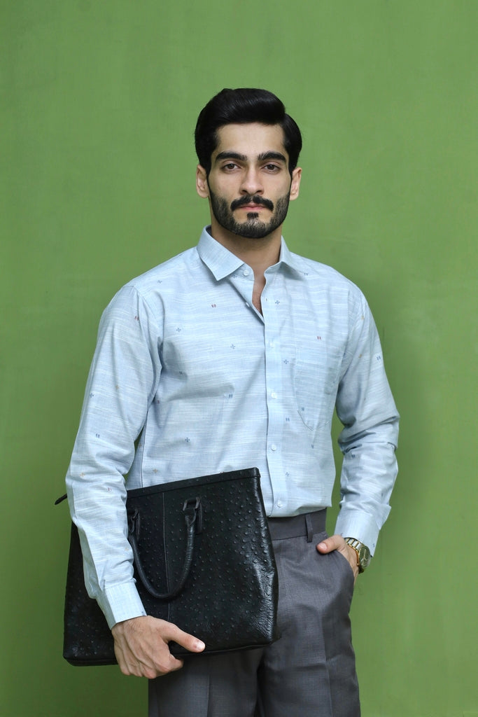 Men's Ice Blue Printed Formal Shirt