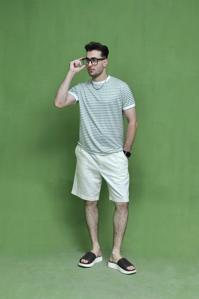 Men's Sage Green  White Striped T-Shirt