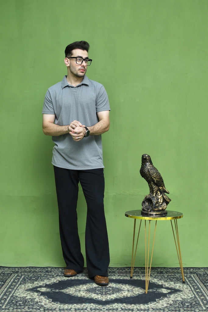 Grey Open-Collar Drop Needle Polo Shirt