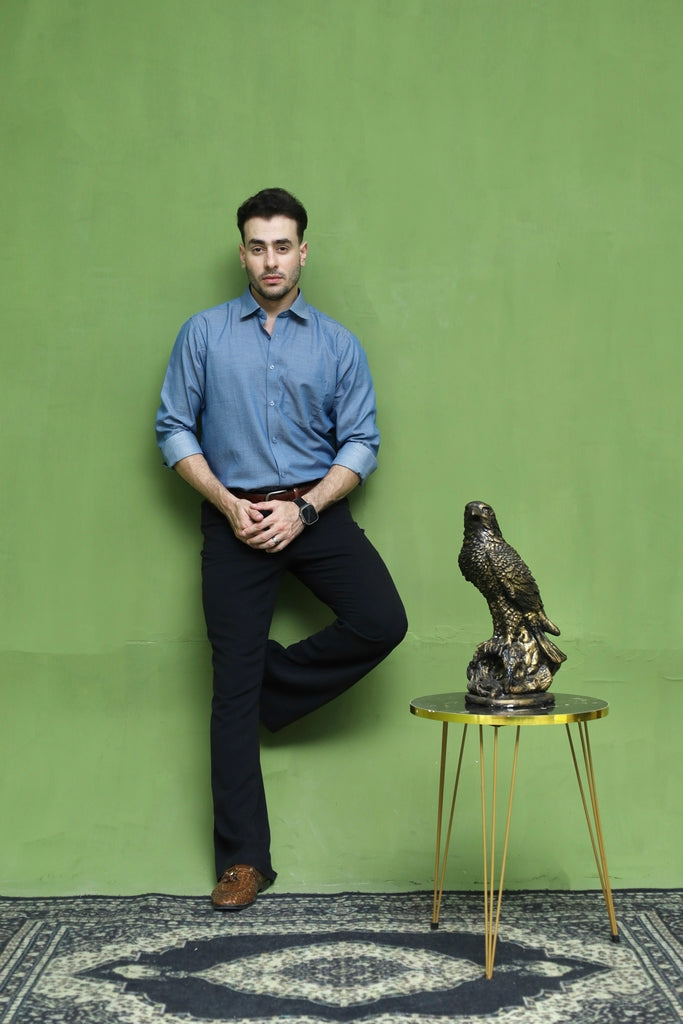 Men's Steel Blue Textured Formal Shirt