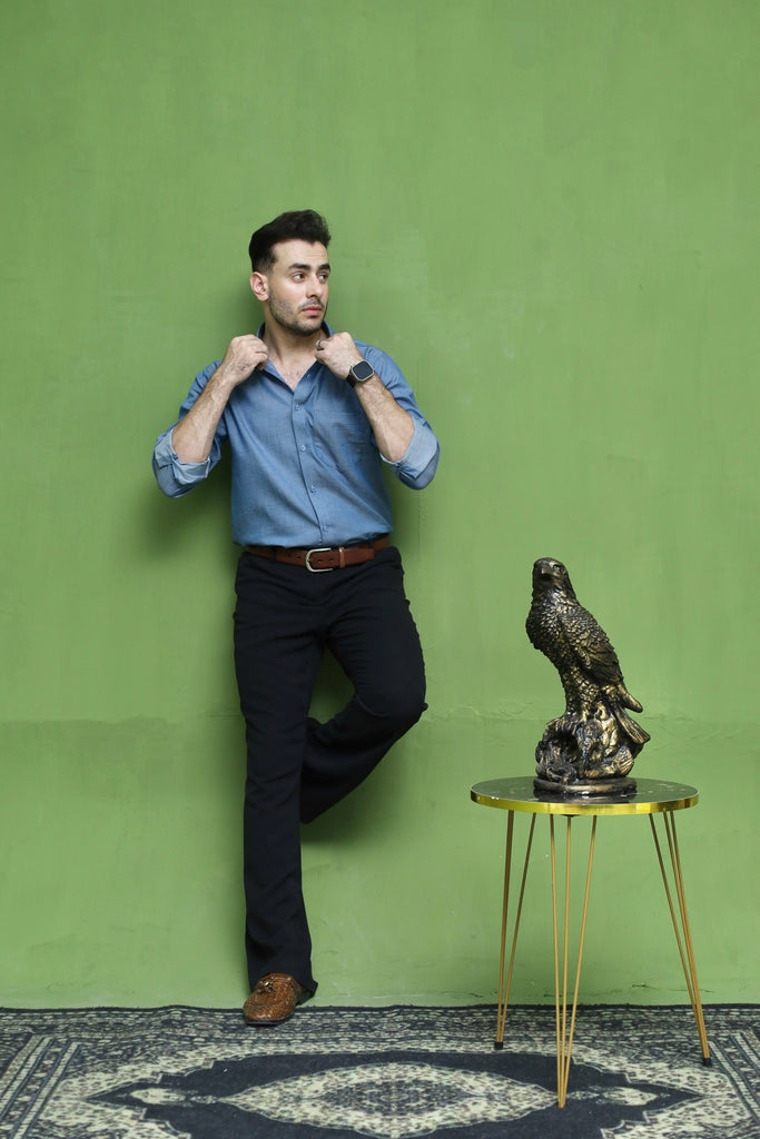 Men's Steel Blue Textured Formal Shirt