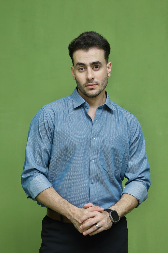 Men's Steel Blue Textured Formal Shirt