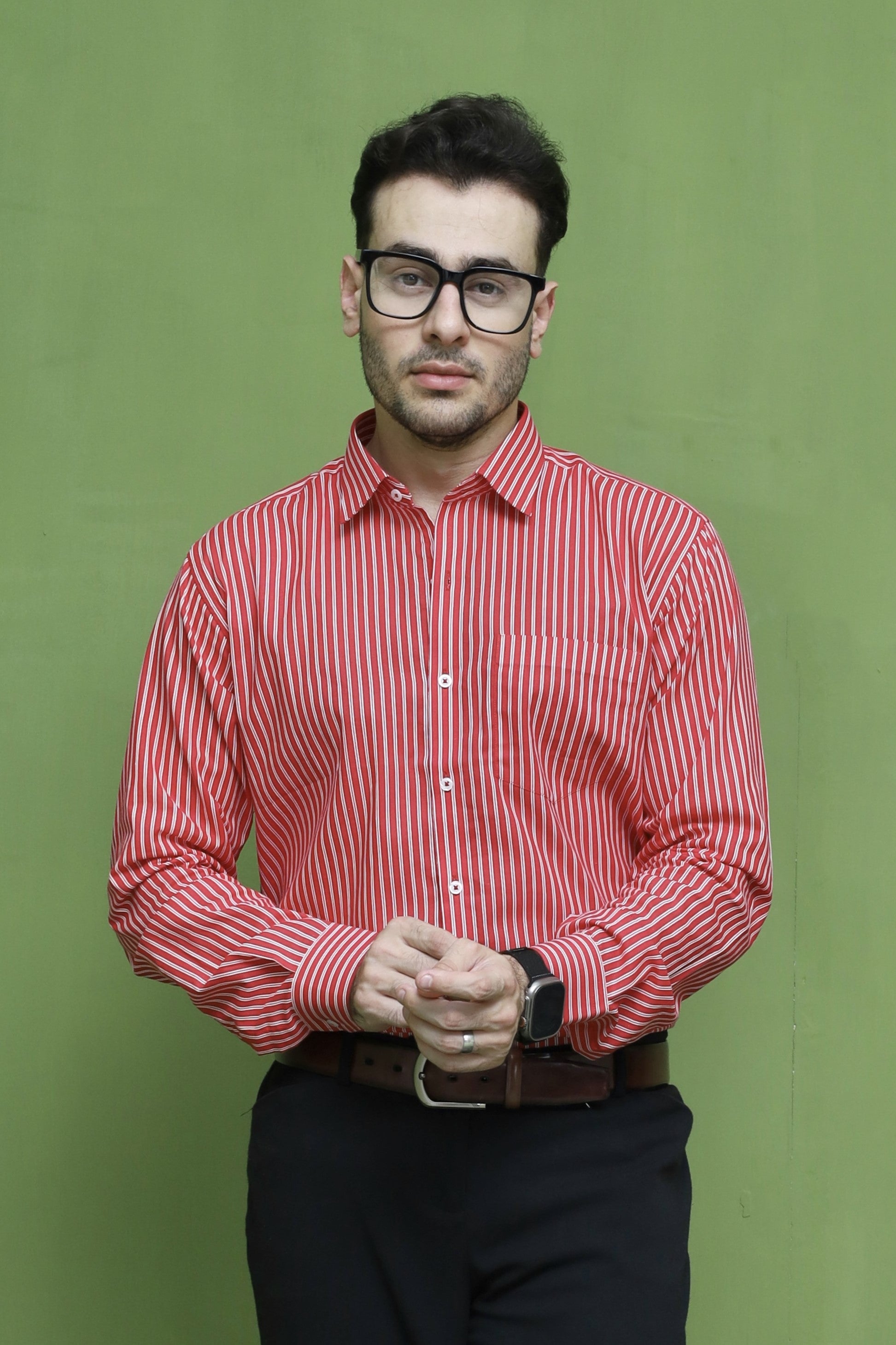 Men's Red White Striped Formal Shirt