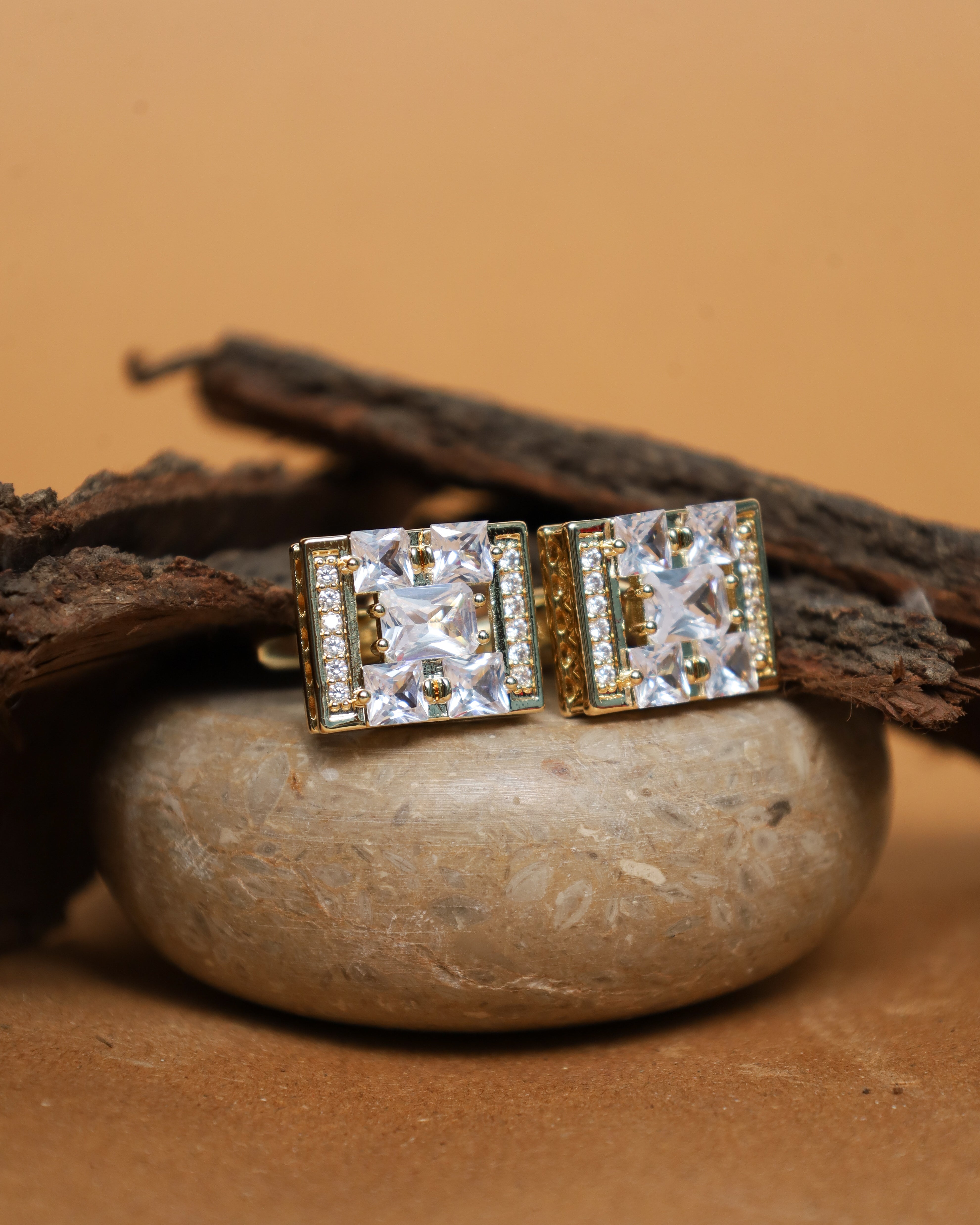 Gold-Tone Square Crystal Cluster Cufflinks
