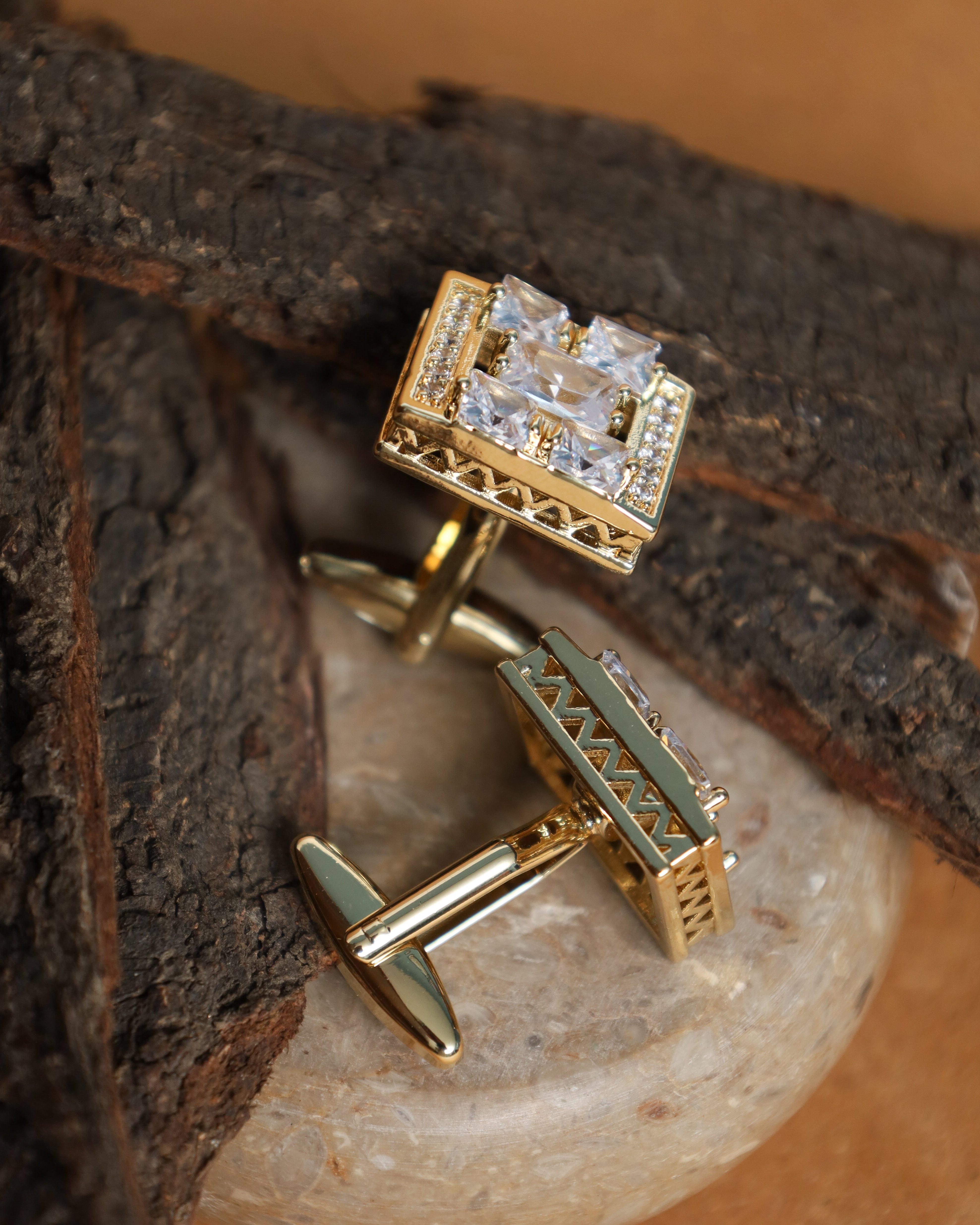 Gold-Tone Square Crystal Cluster Cufflinks