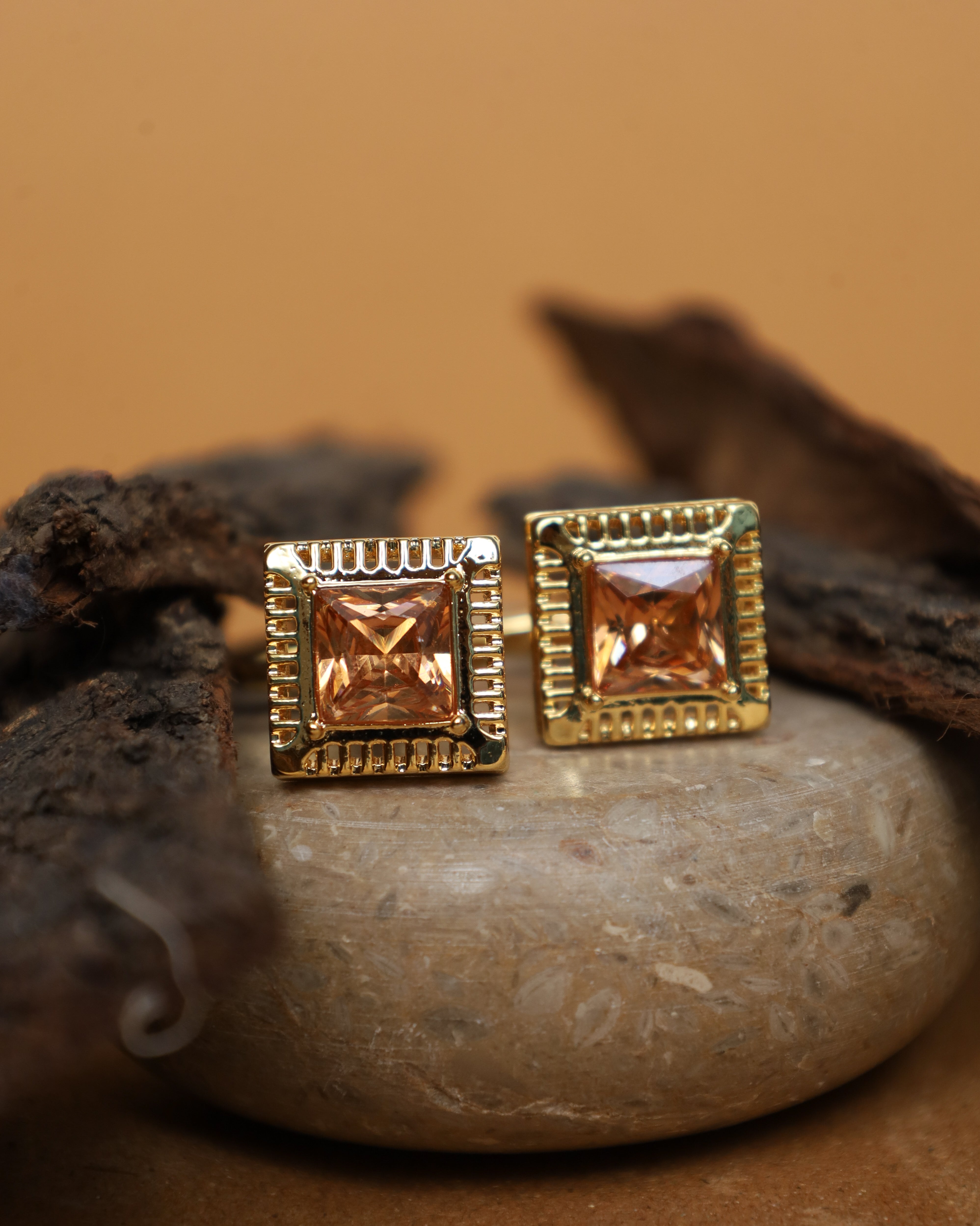 Gold-Tone Geometric Crystal Cufflinks