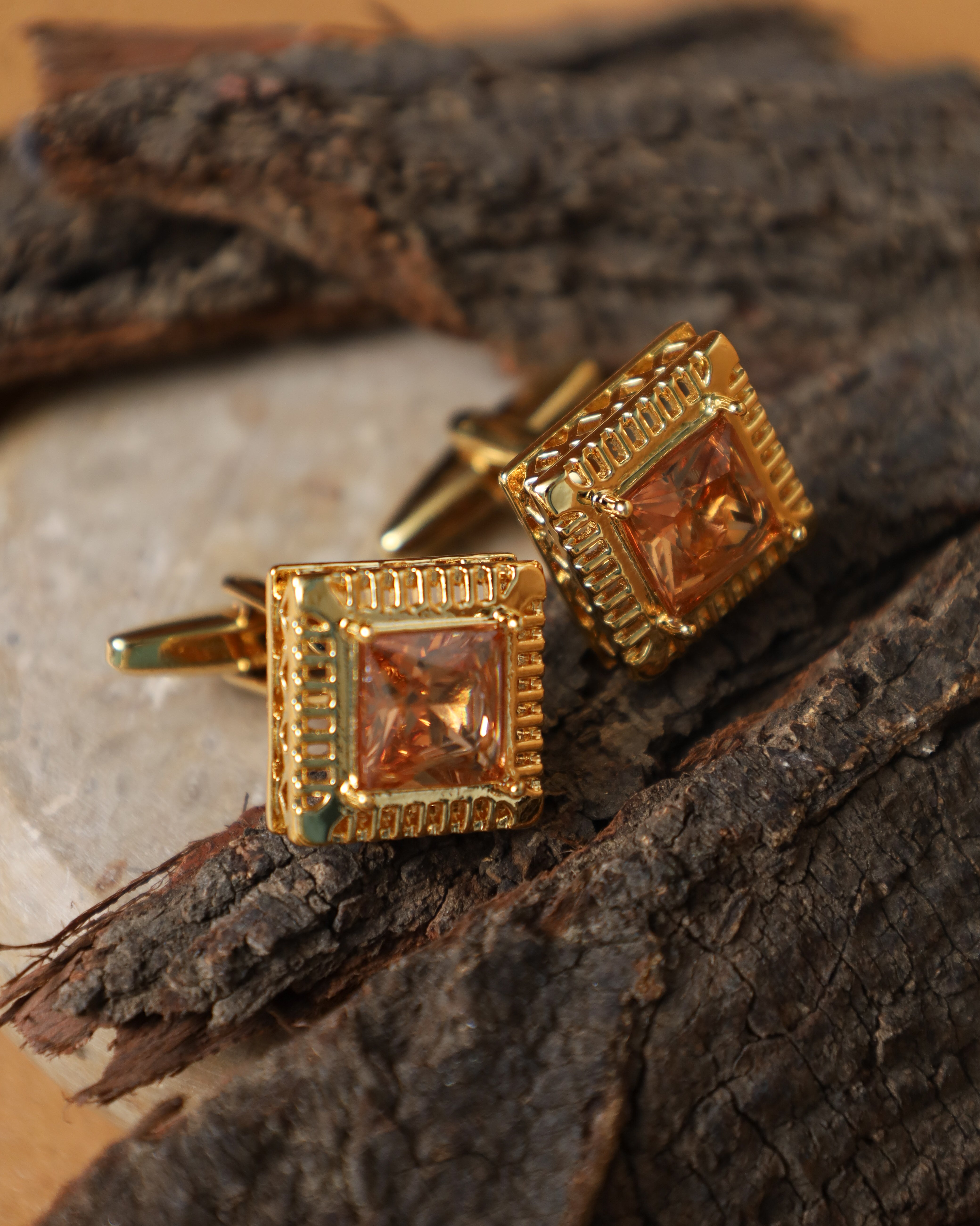 Gold-Tone Geometric Crystal Cufflinks