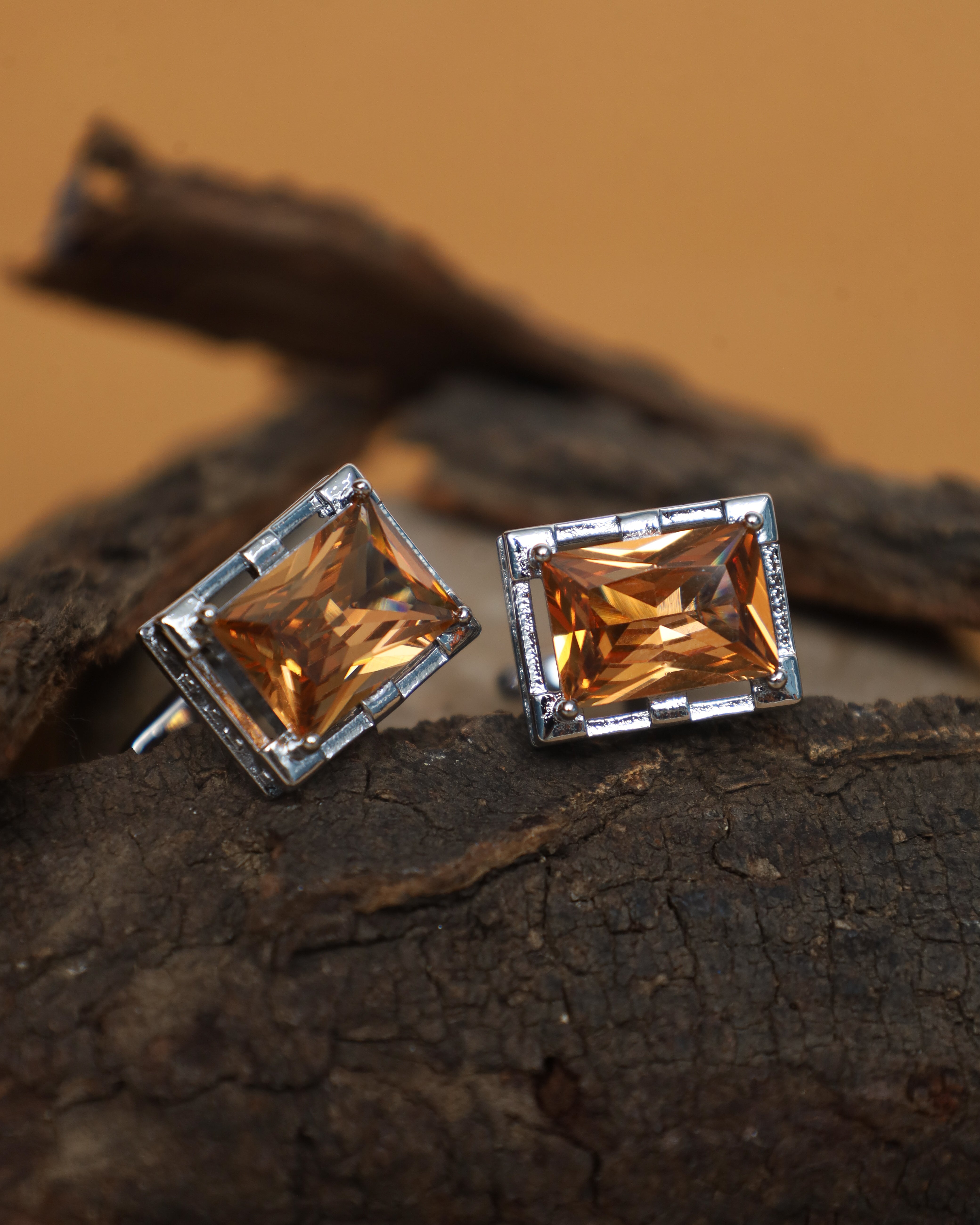 Silver Amber Rectangular Cufflinks