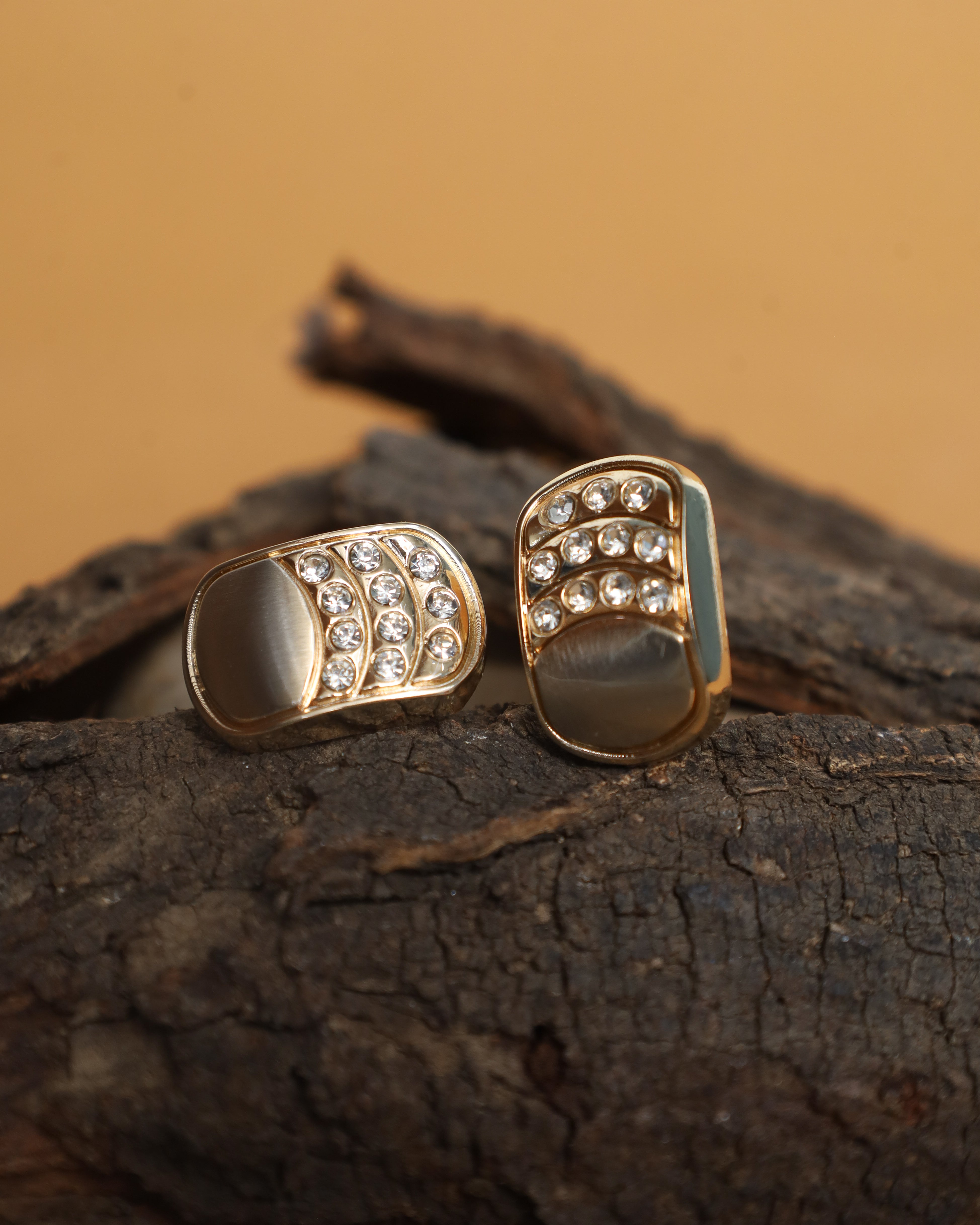 Gold-Tone Rectangular Crystal Cufflinks