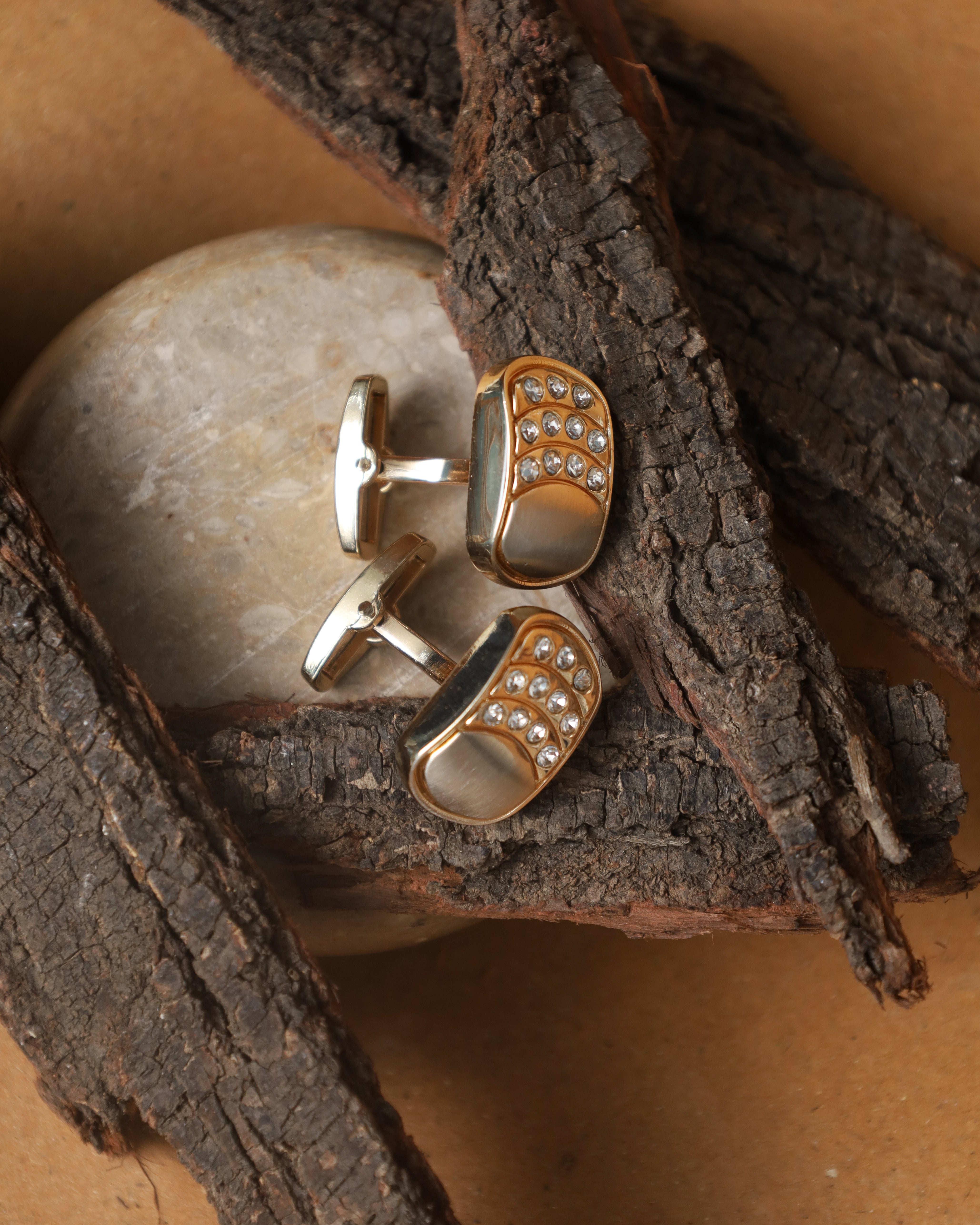 Gold-Tone Rectangular Crystal Cufflinks