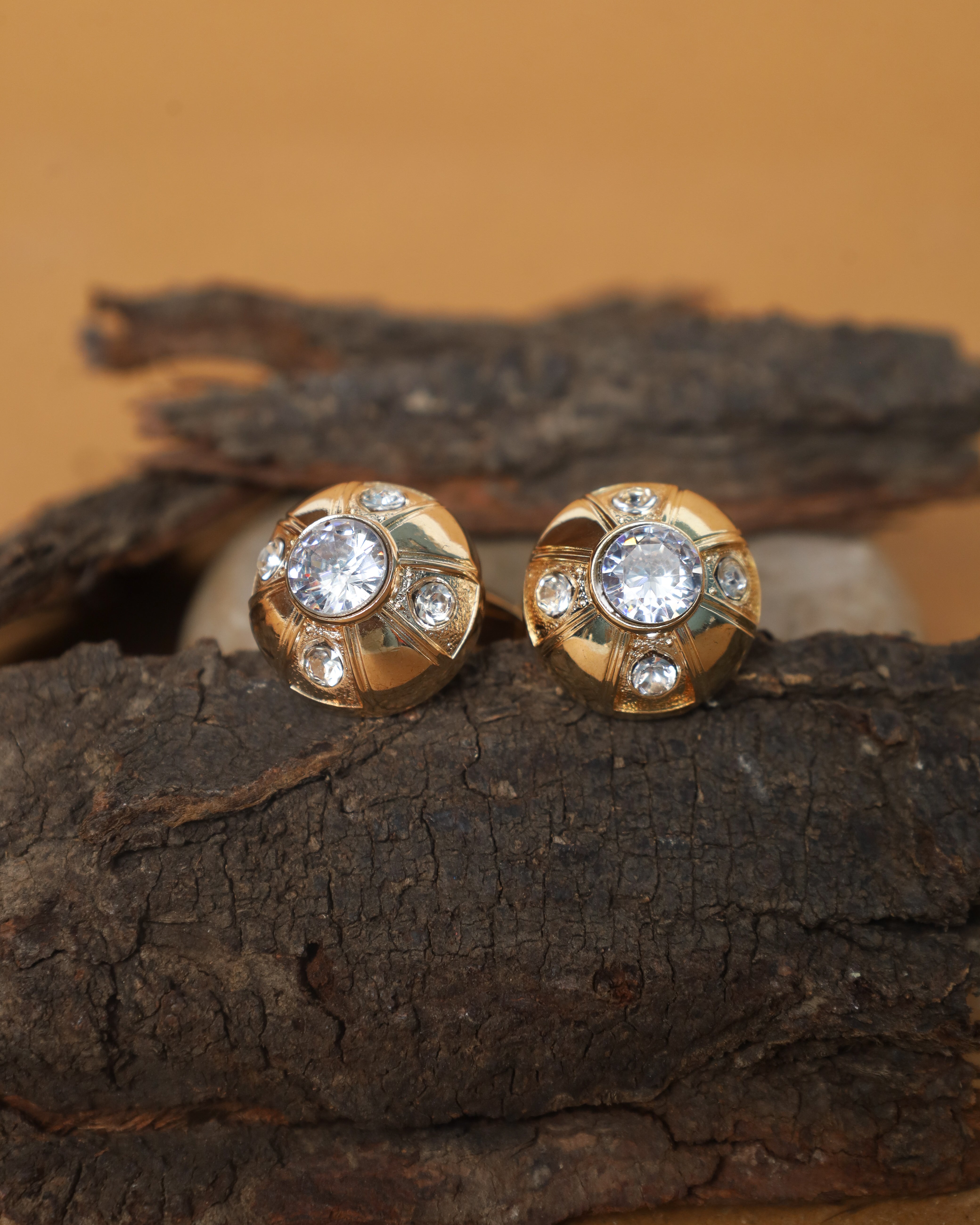 Gold-Tone Round Crystal Accent Cufflinks