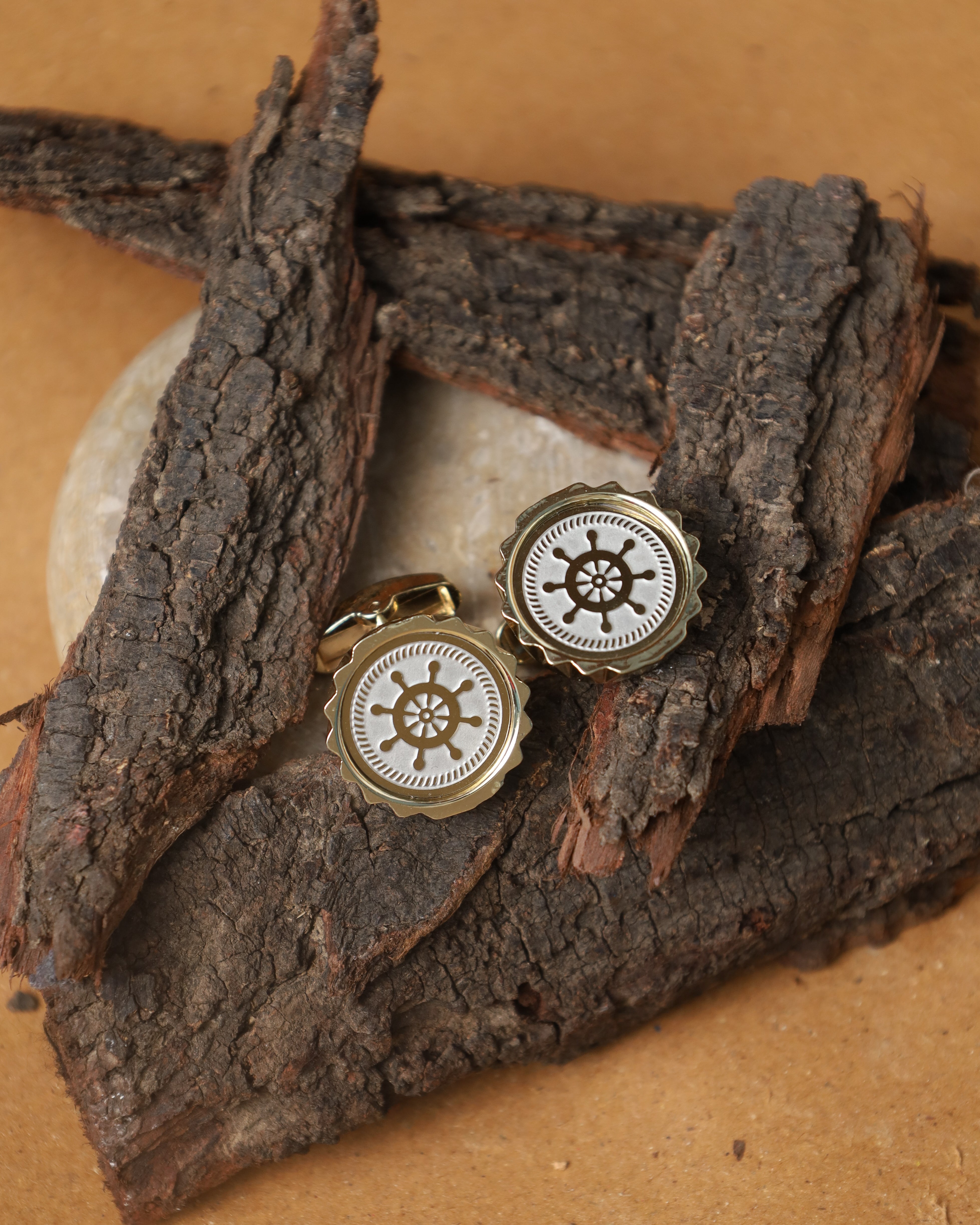 Gold-Tone Nautical Ship Wheel Cufflinks