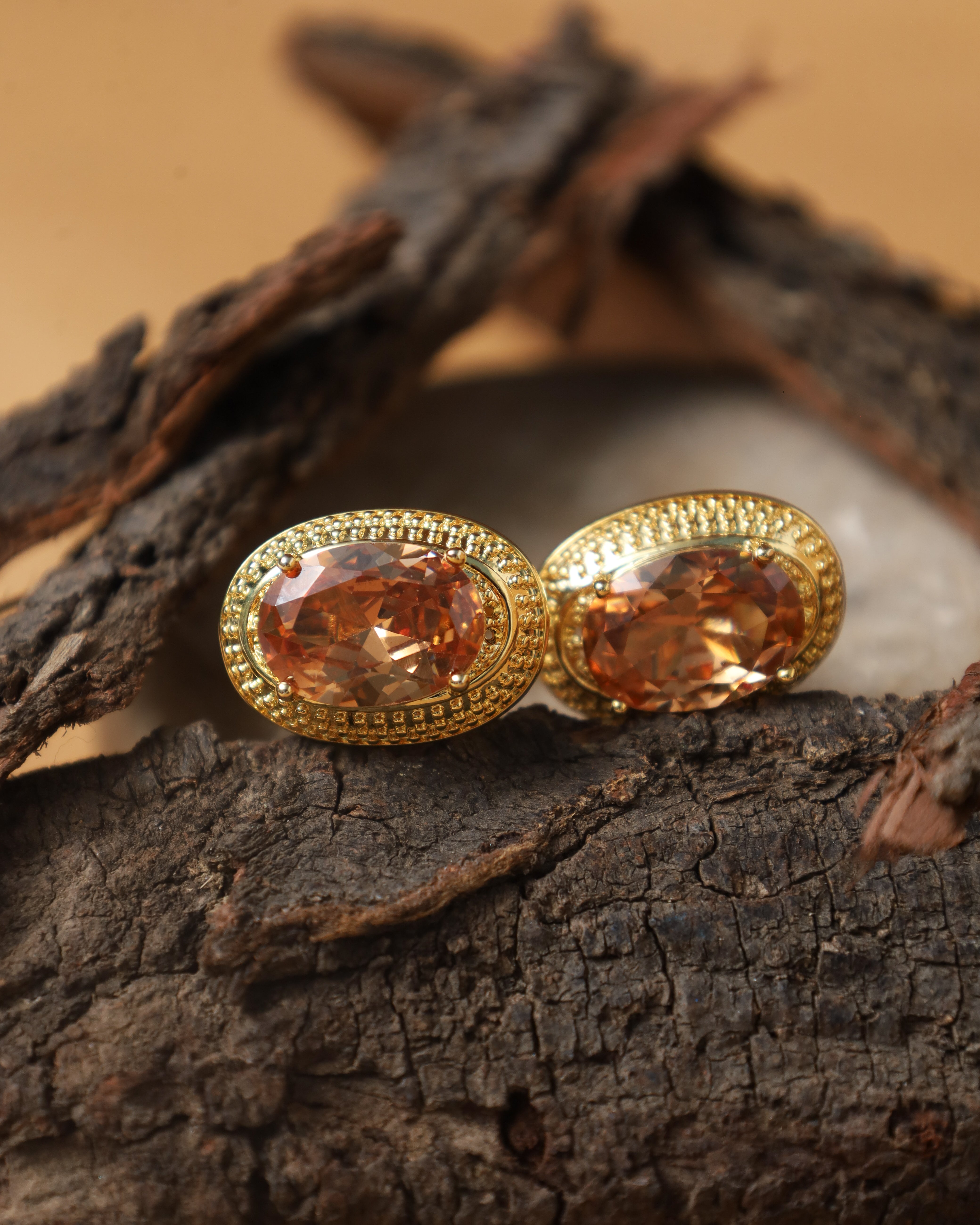 Gold-Tone Oval Amber Crystal Cufflinks