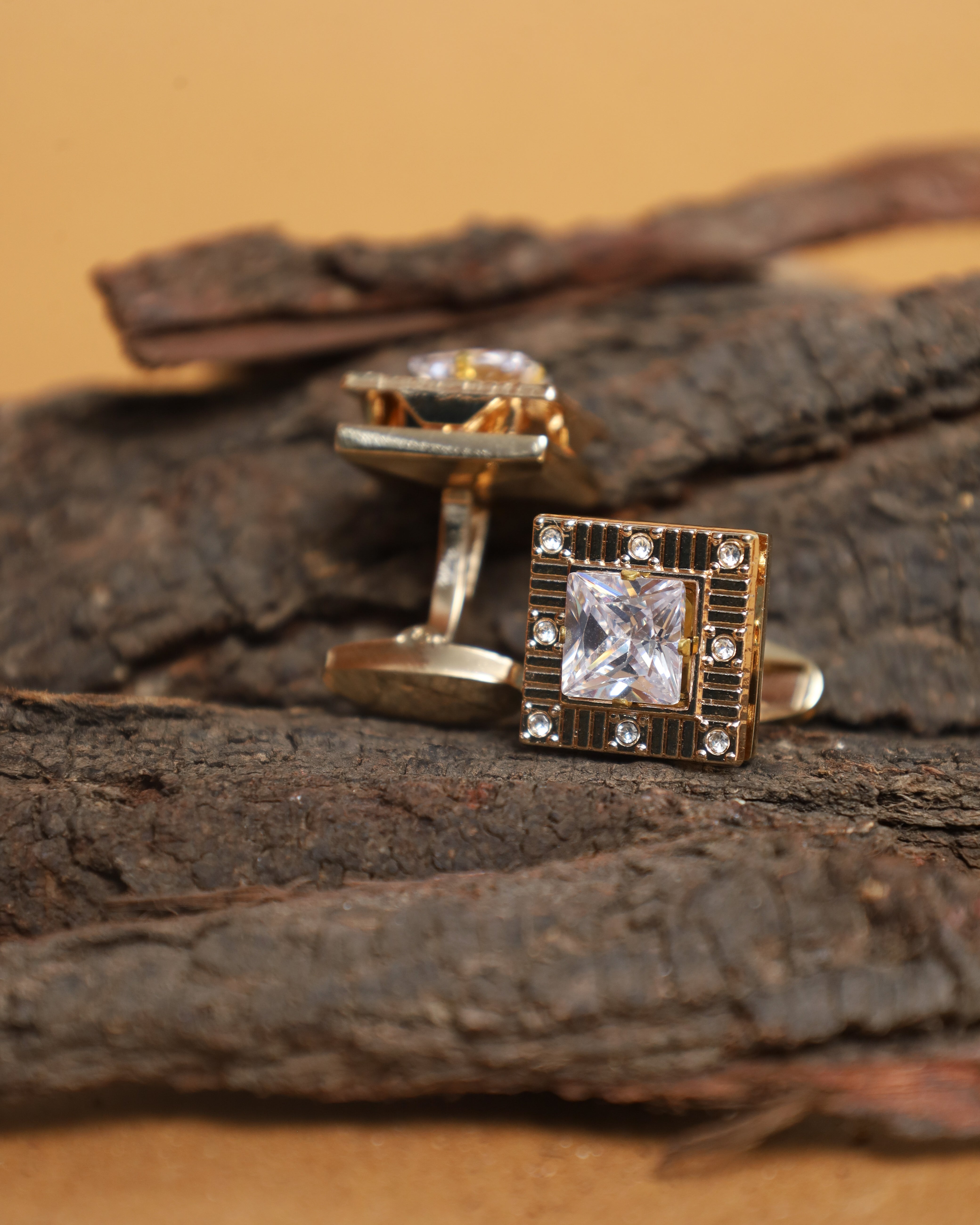 Gold-Tone Square Crystal Cufflinks