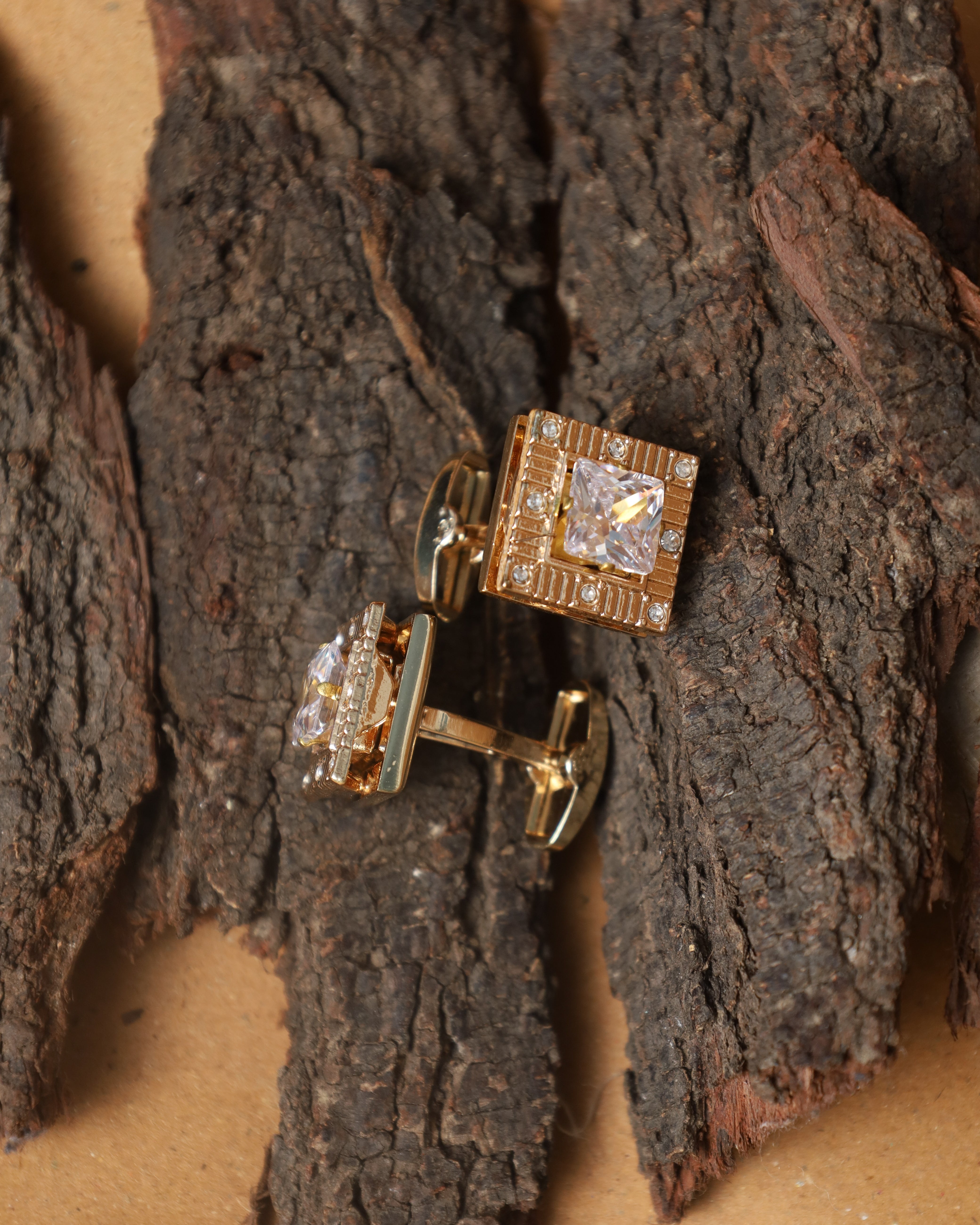 Gold-Tone Square Crystal Cufflinks