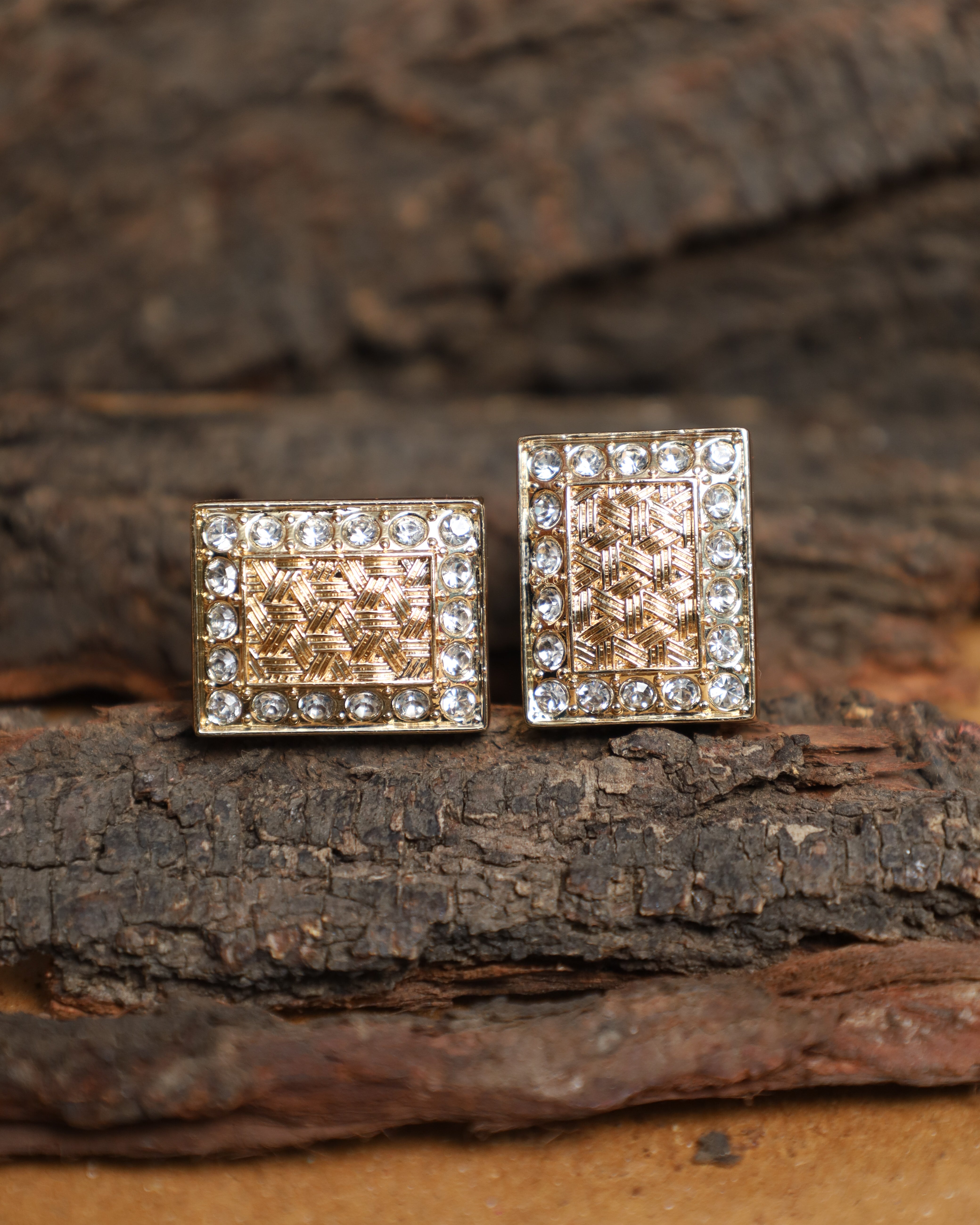 Gold-Tone Crystal Border Cufflinks