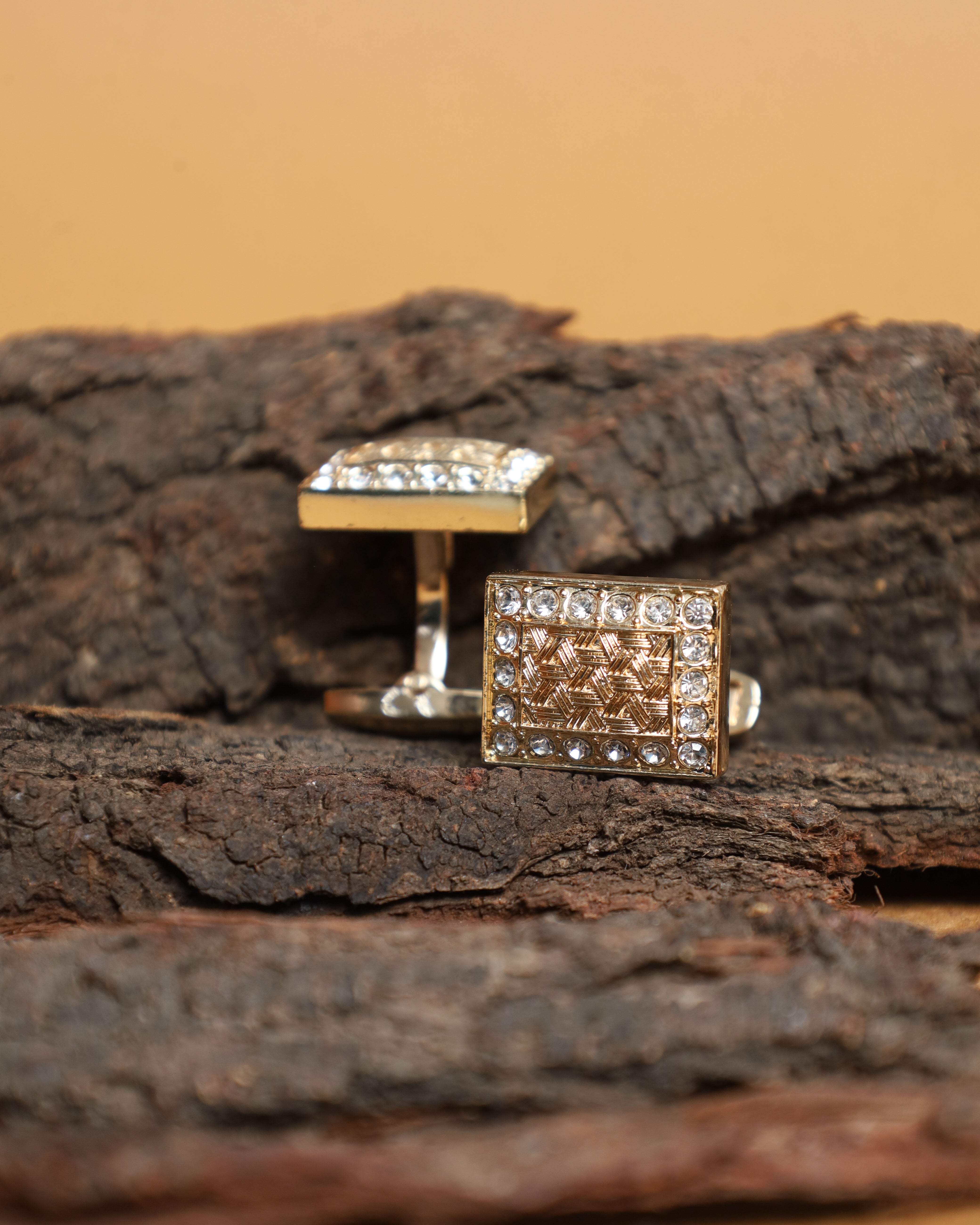 Gold-Tone Crystal Border Cufflinks