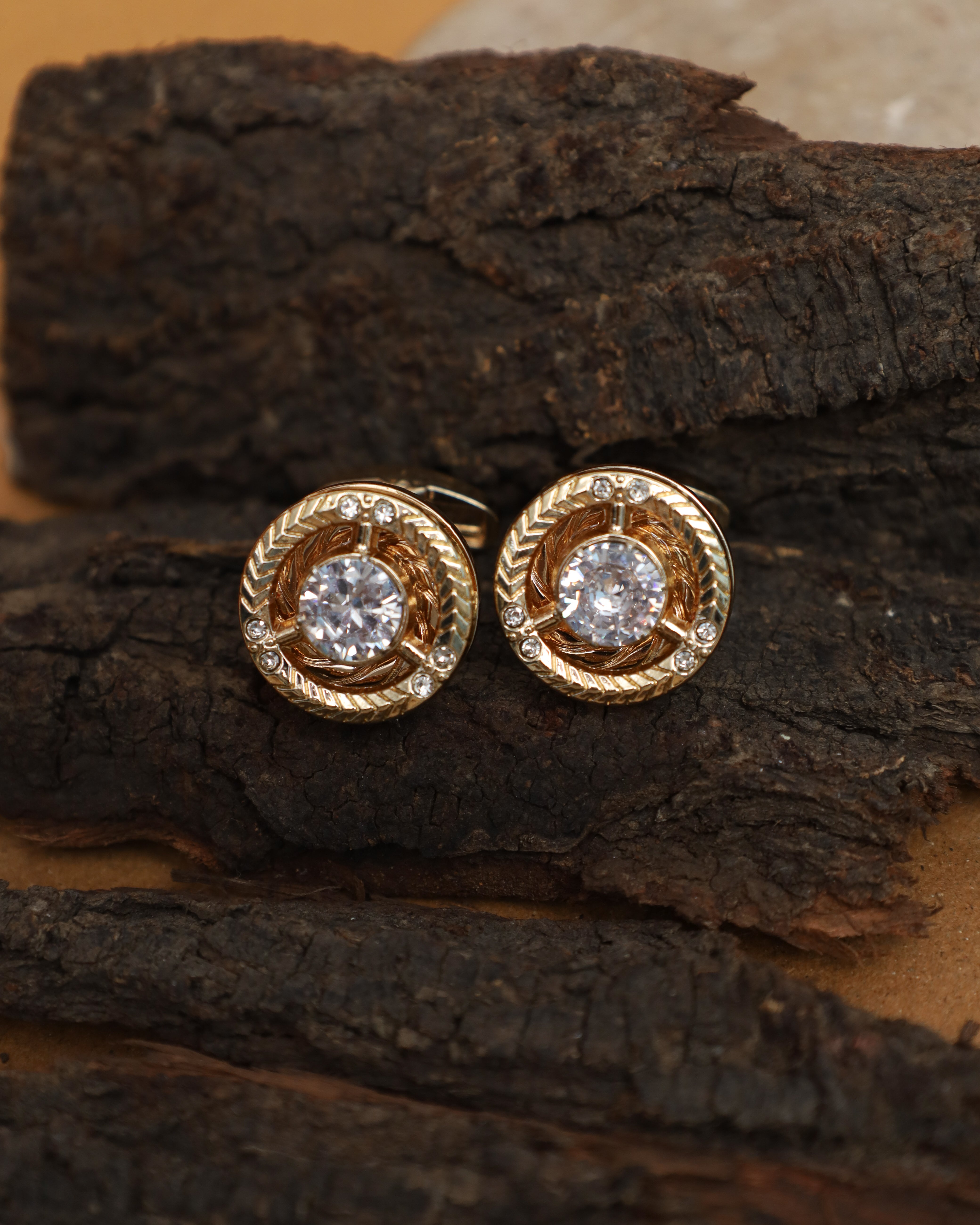Gold-Tone Round Crystal Cufflinks
