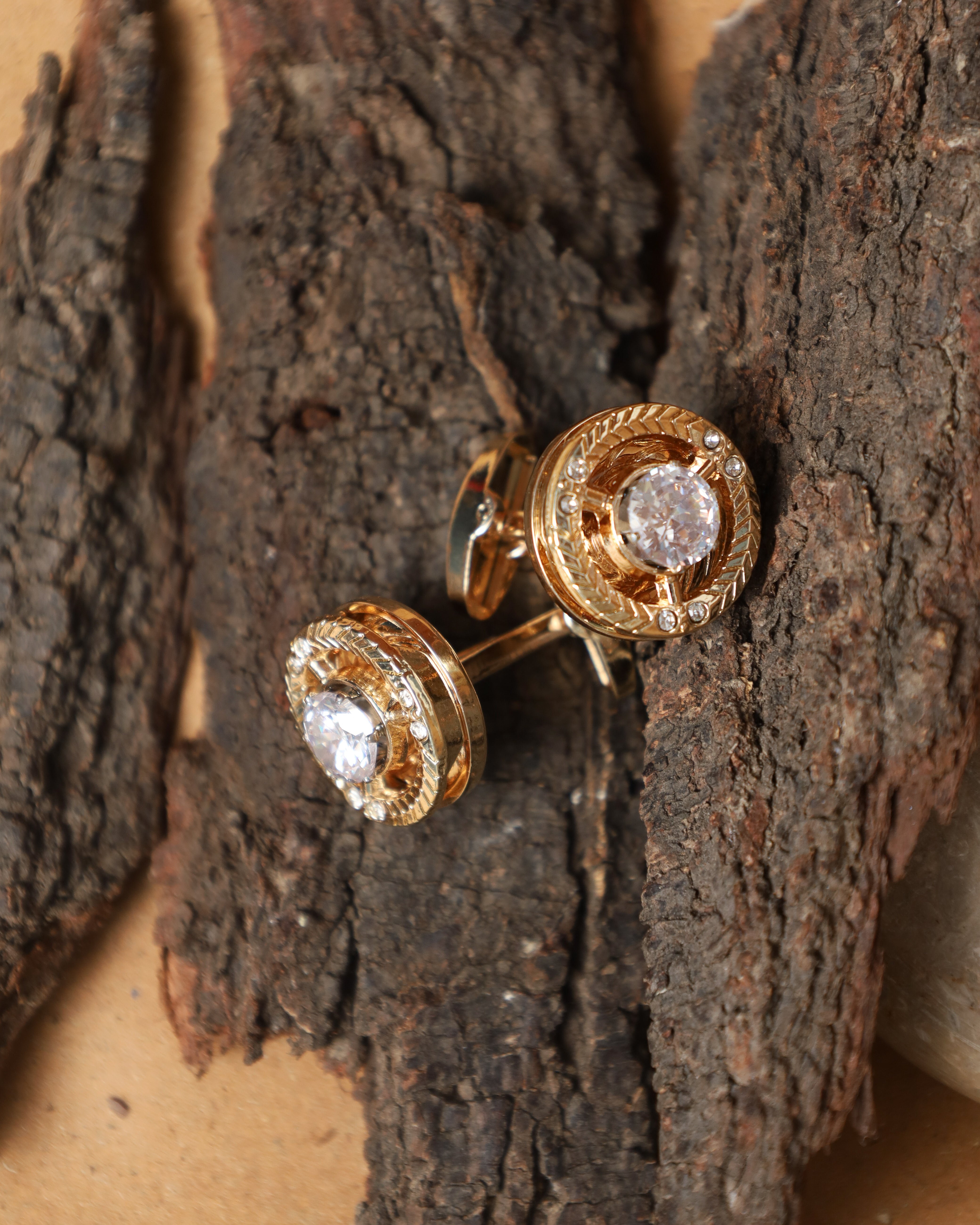 Gold-Tone Round Crystal Cufflinks