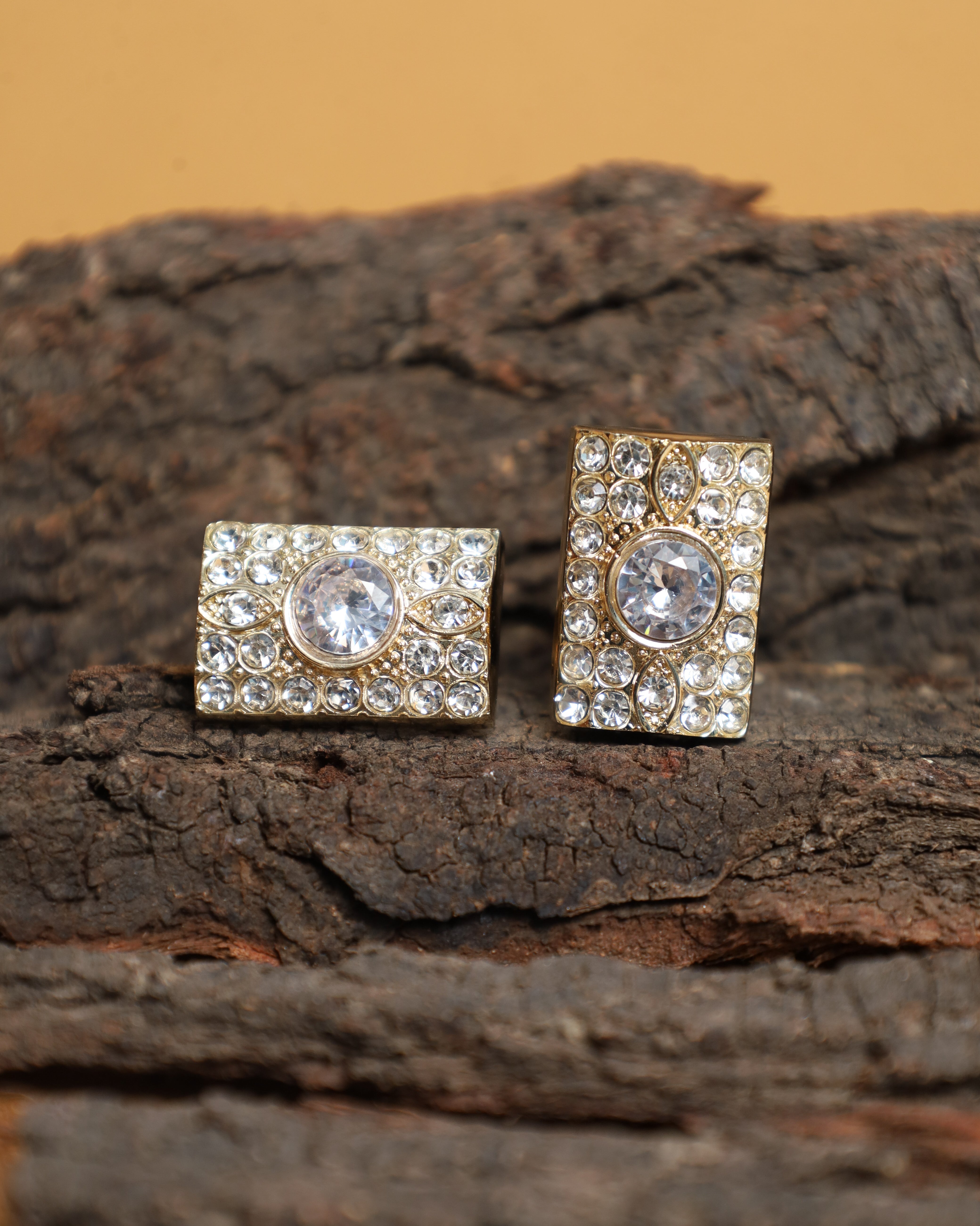 Gold-Tone Crystal  Rectangular Cufflinks