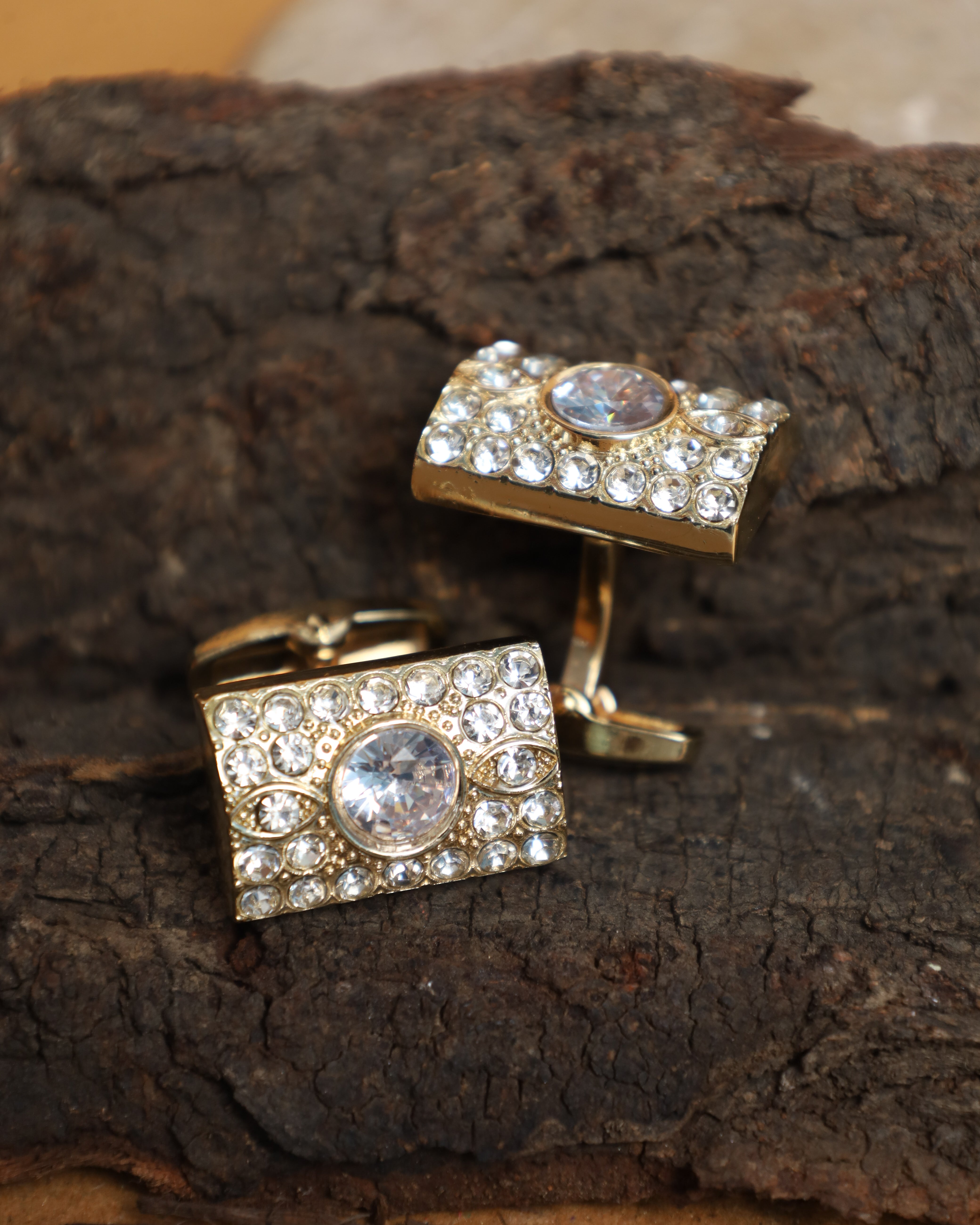 Gold-Tone Crystal  Rectangular Cufflinks