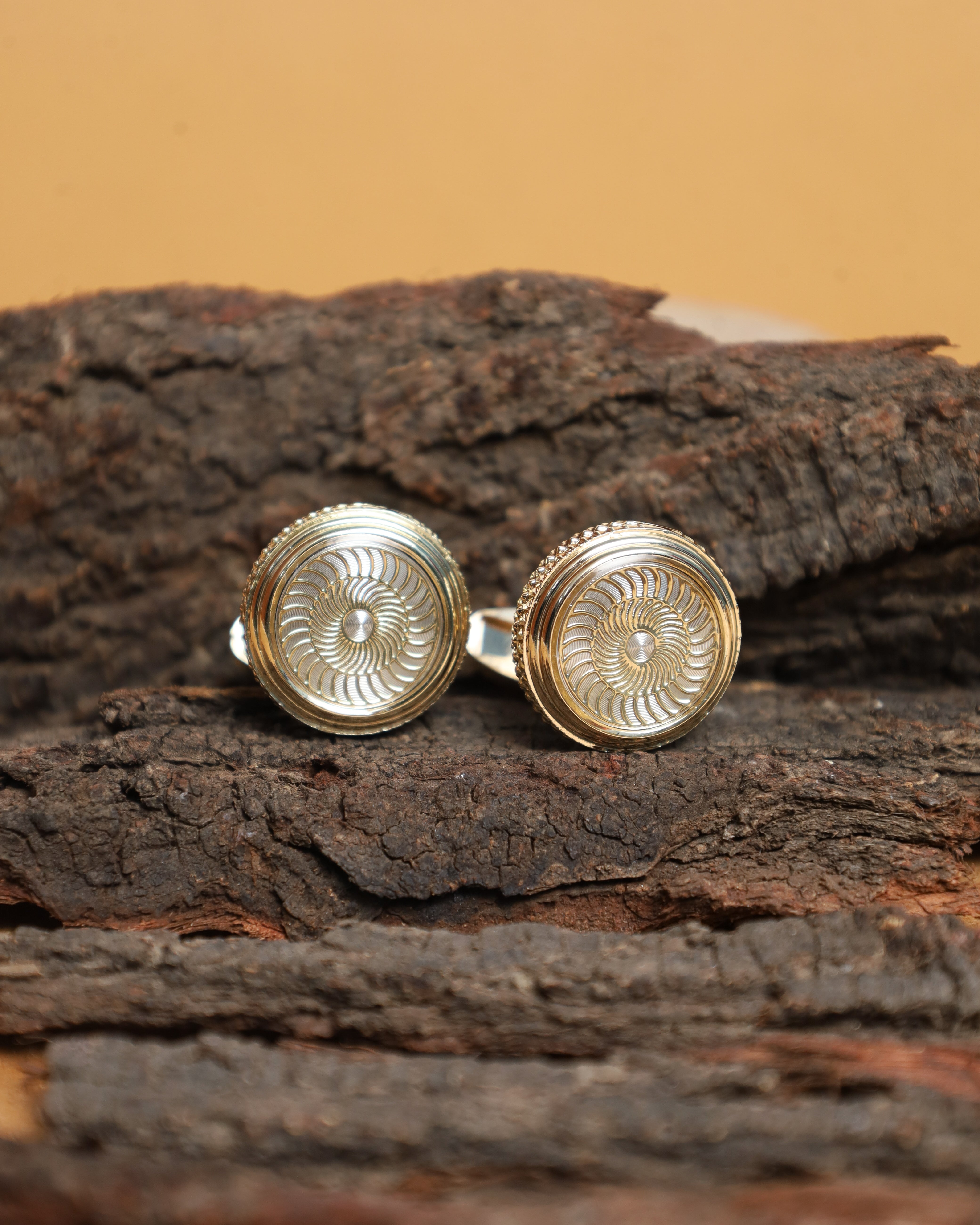 Gold-Tone Round Textured Classic Cufflinks