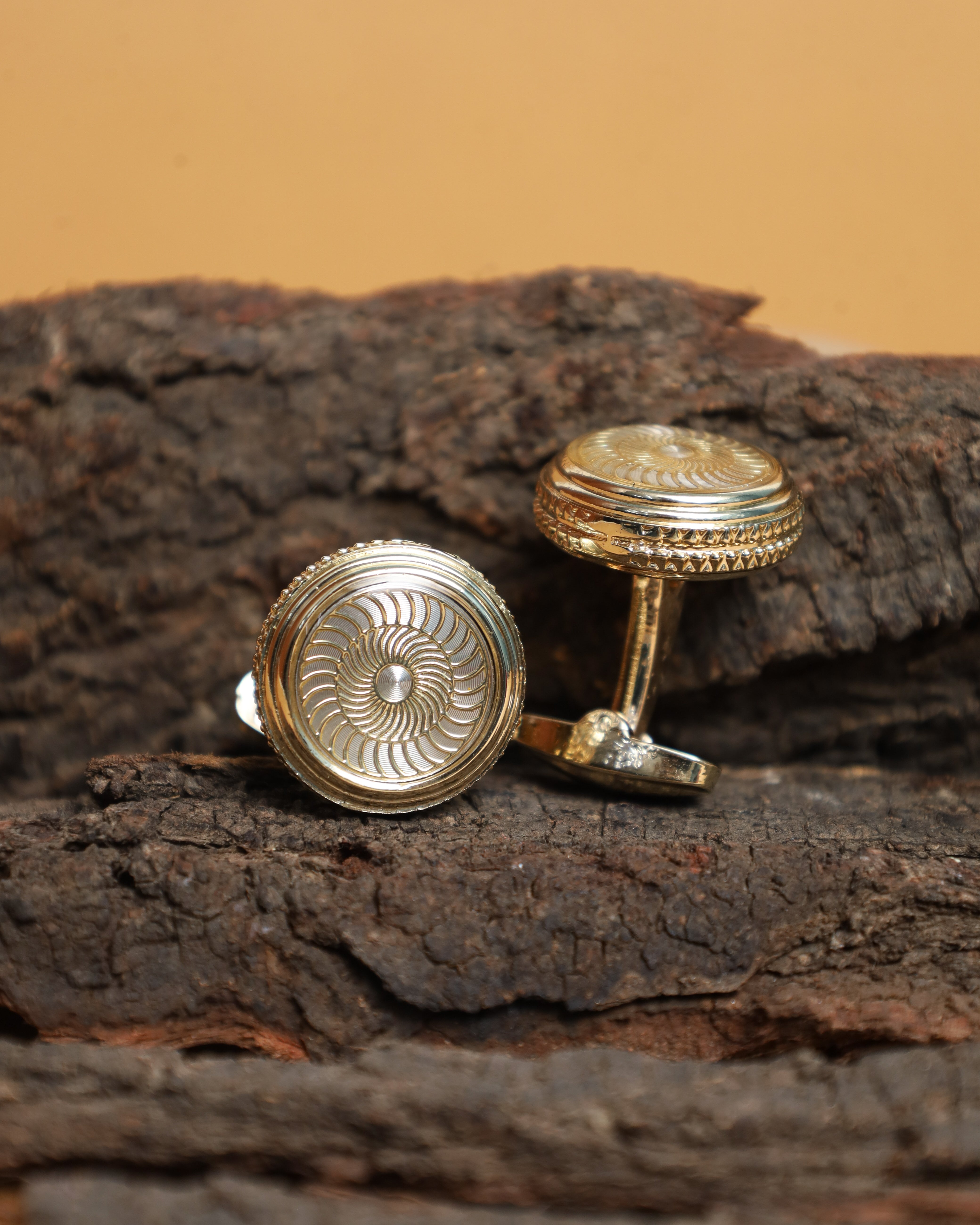 Gold-Tone Round Textured Classic Cufflinks