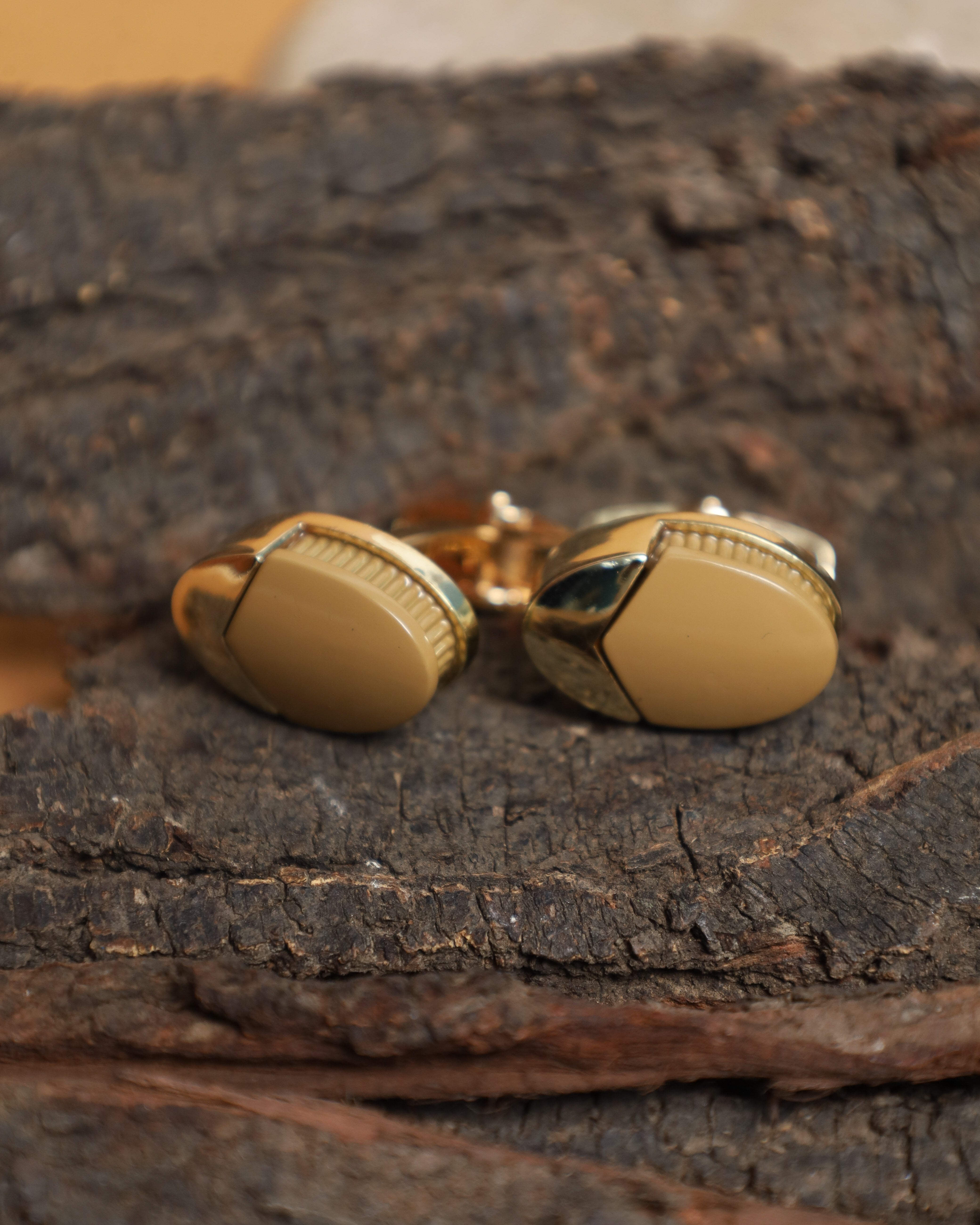 Gold-Tone Beige Oval Classic Cufflinks