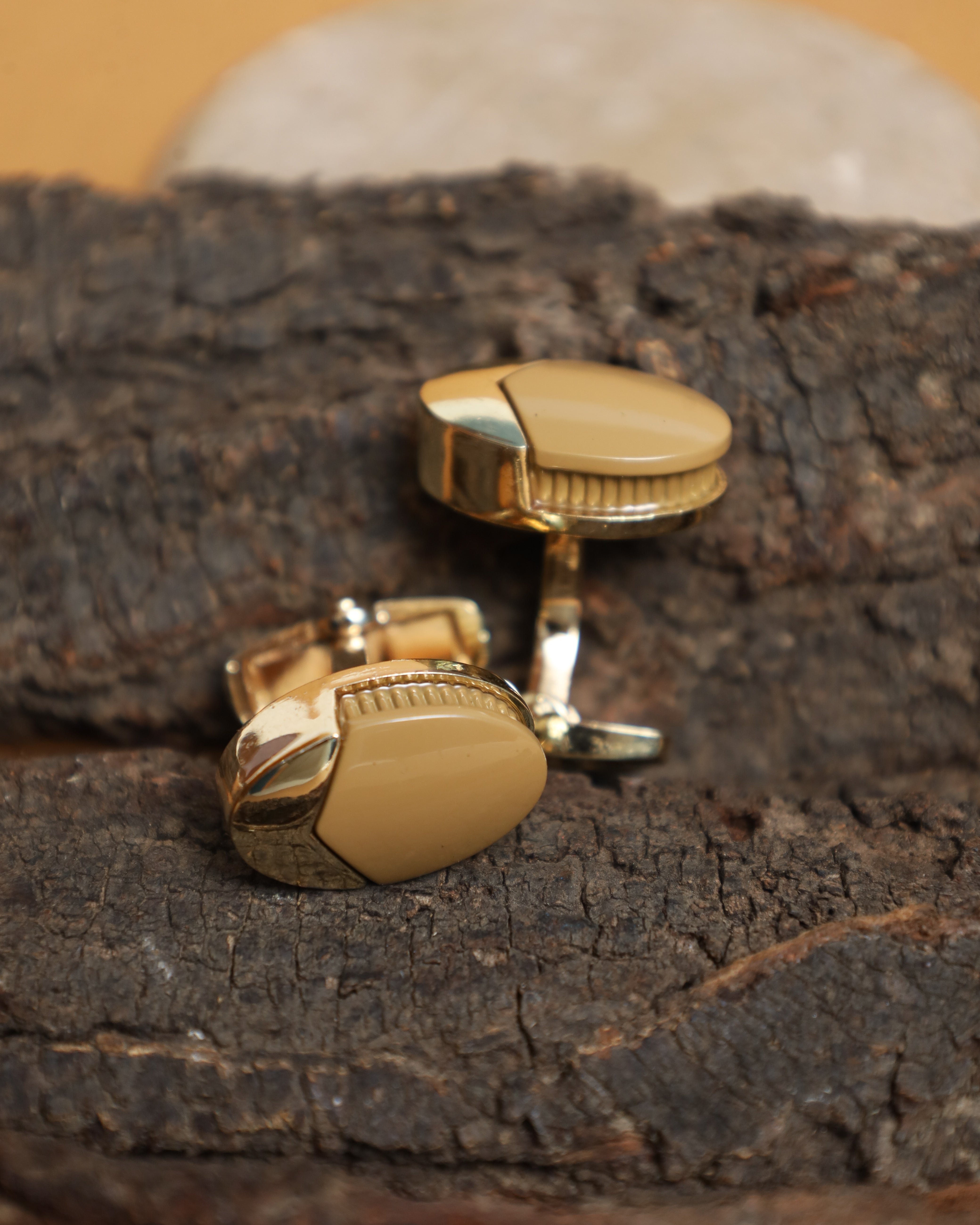 Gold-Tone Beige Oval Classic Cufflinks