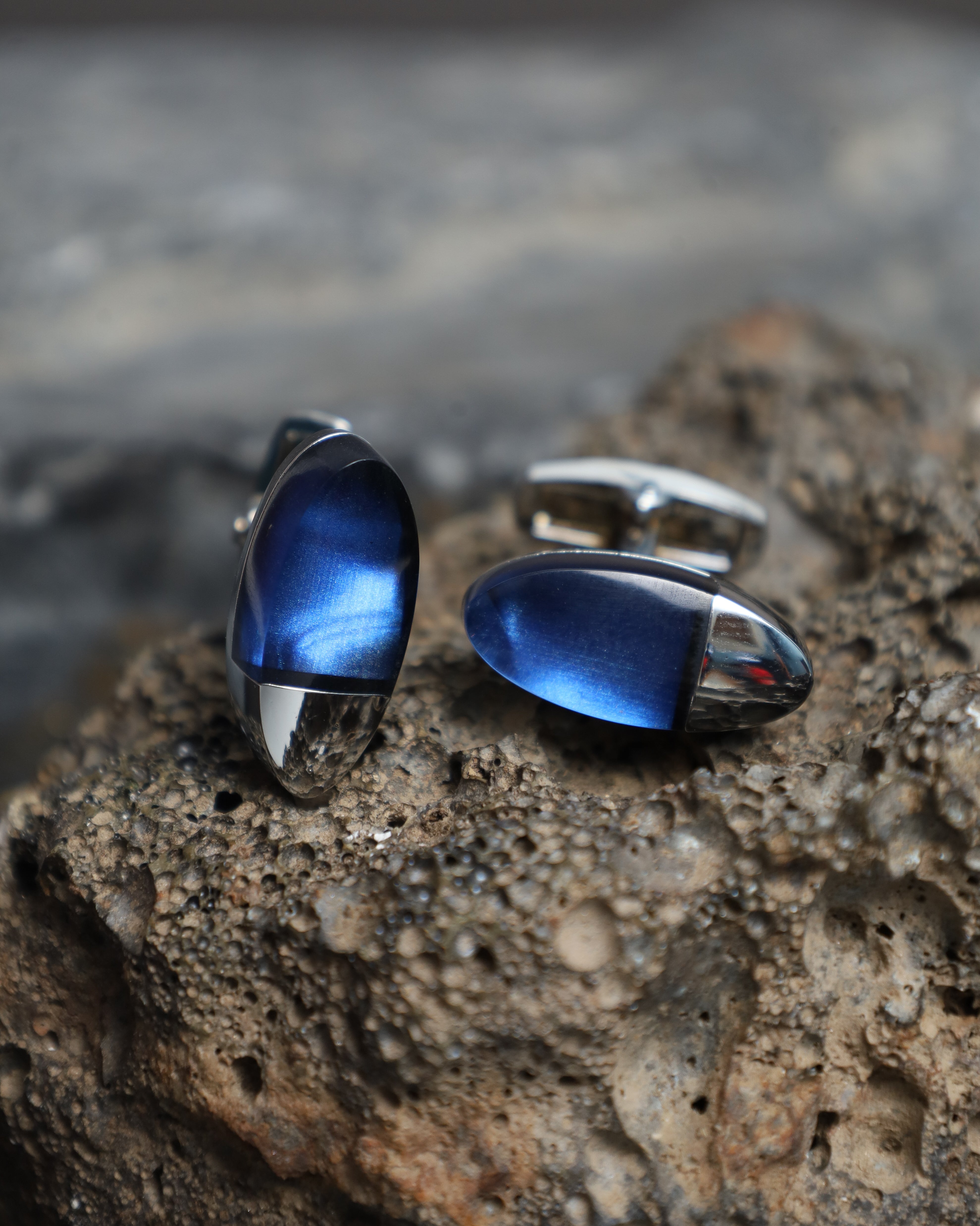 Silver Sapphire Blue Oval Cufflinks