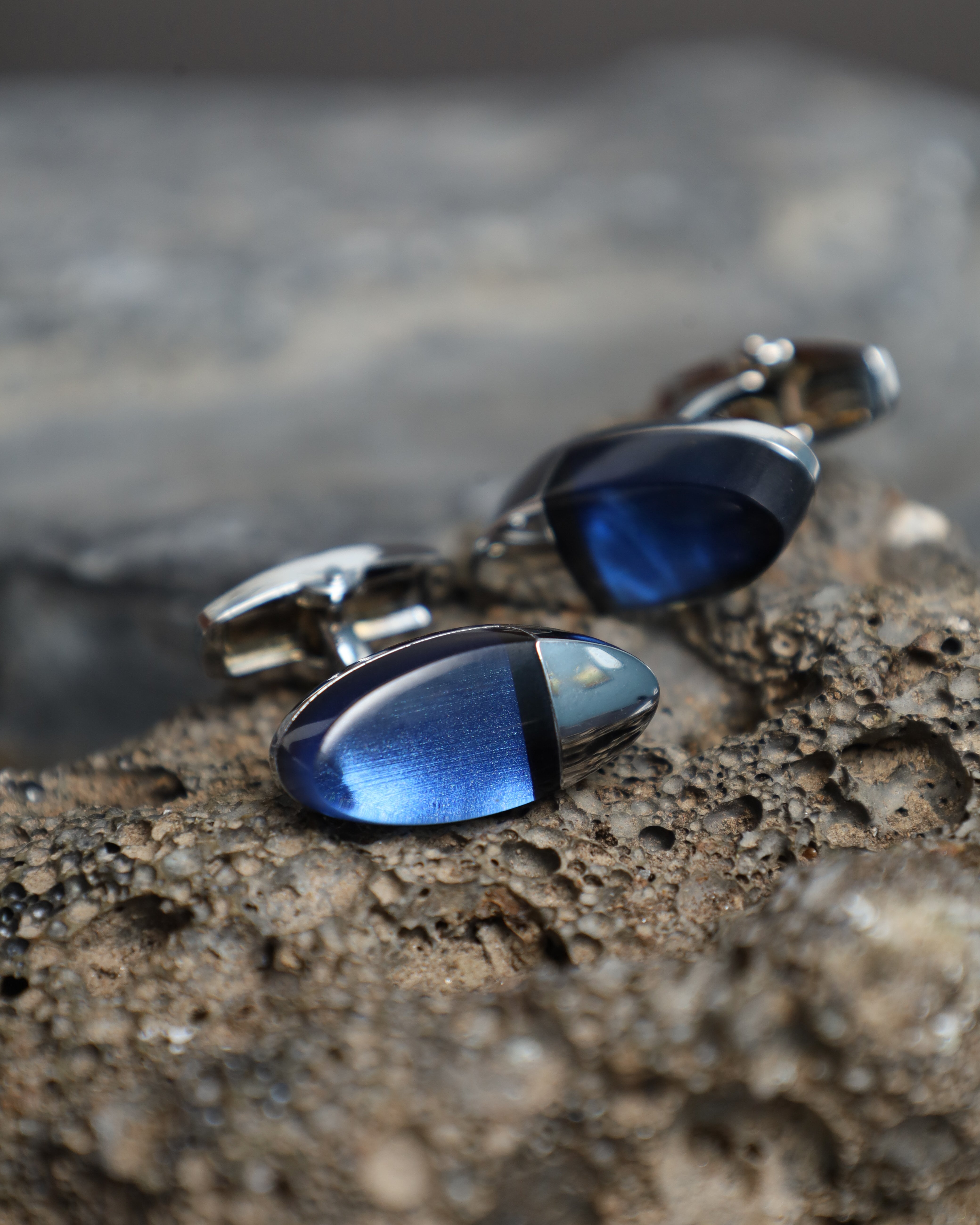 Silver Sapphire Blue Oval Cufflinks