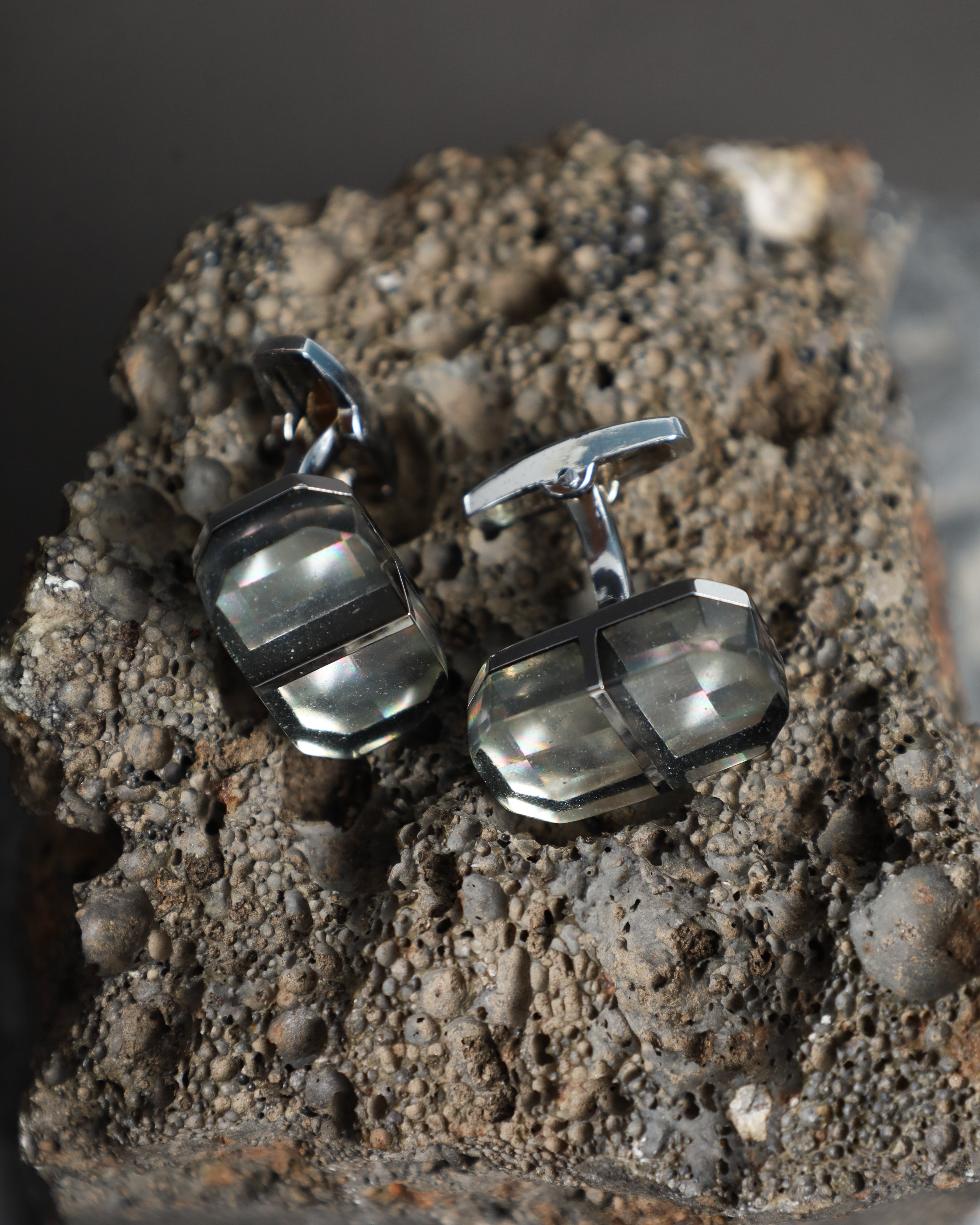 Silver Crystal Geometric Cufflinks