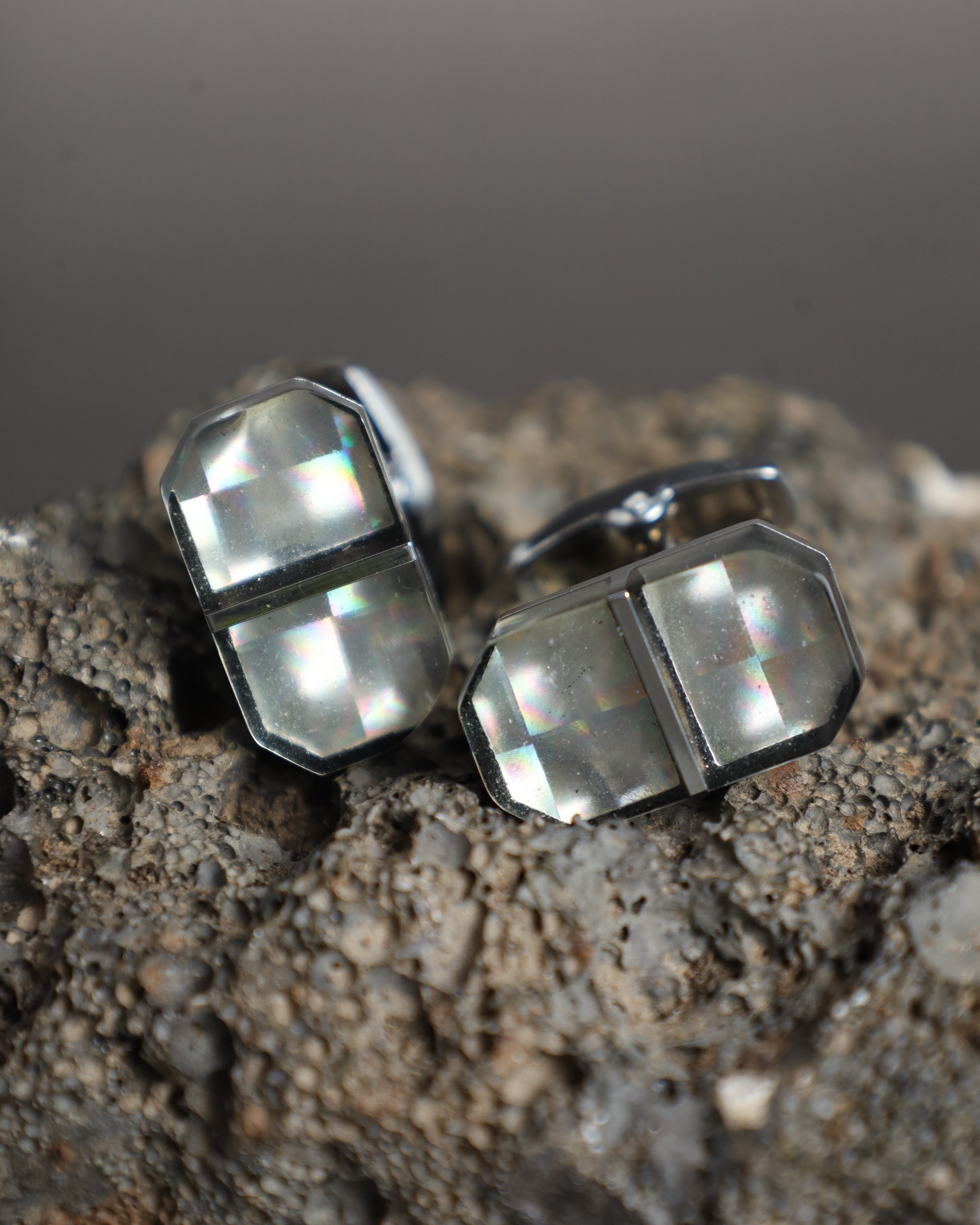 Silver Crystal Geometric Cufflinks
