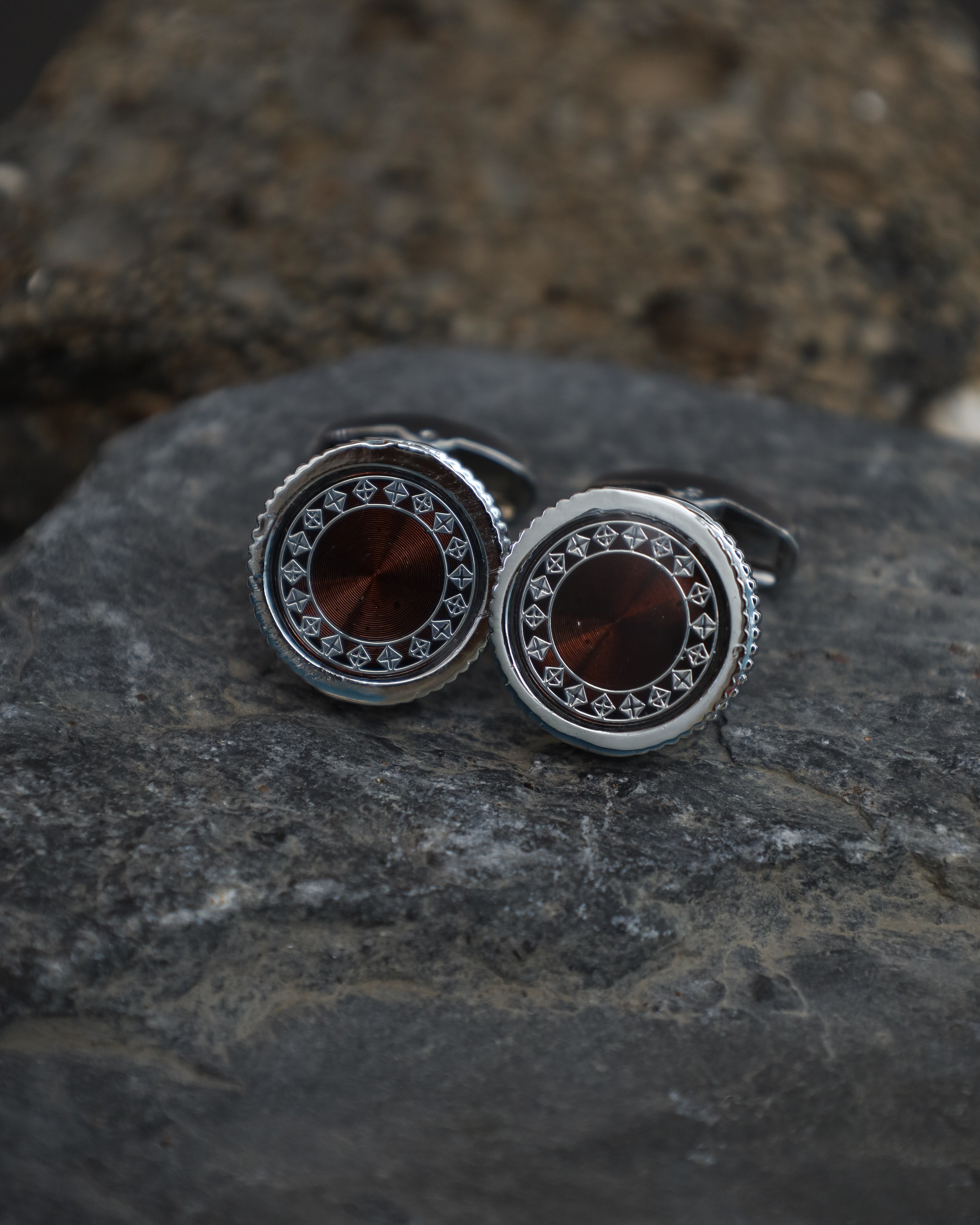 Silver Brown Dial Geometric Cufflinks