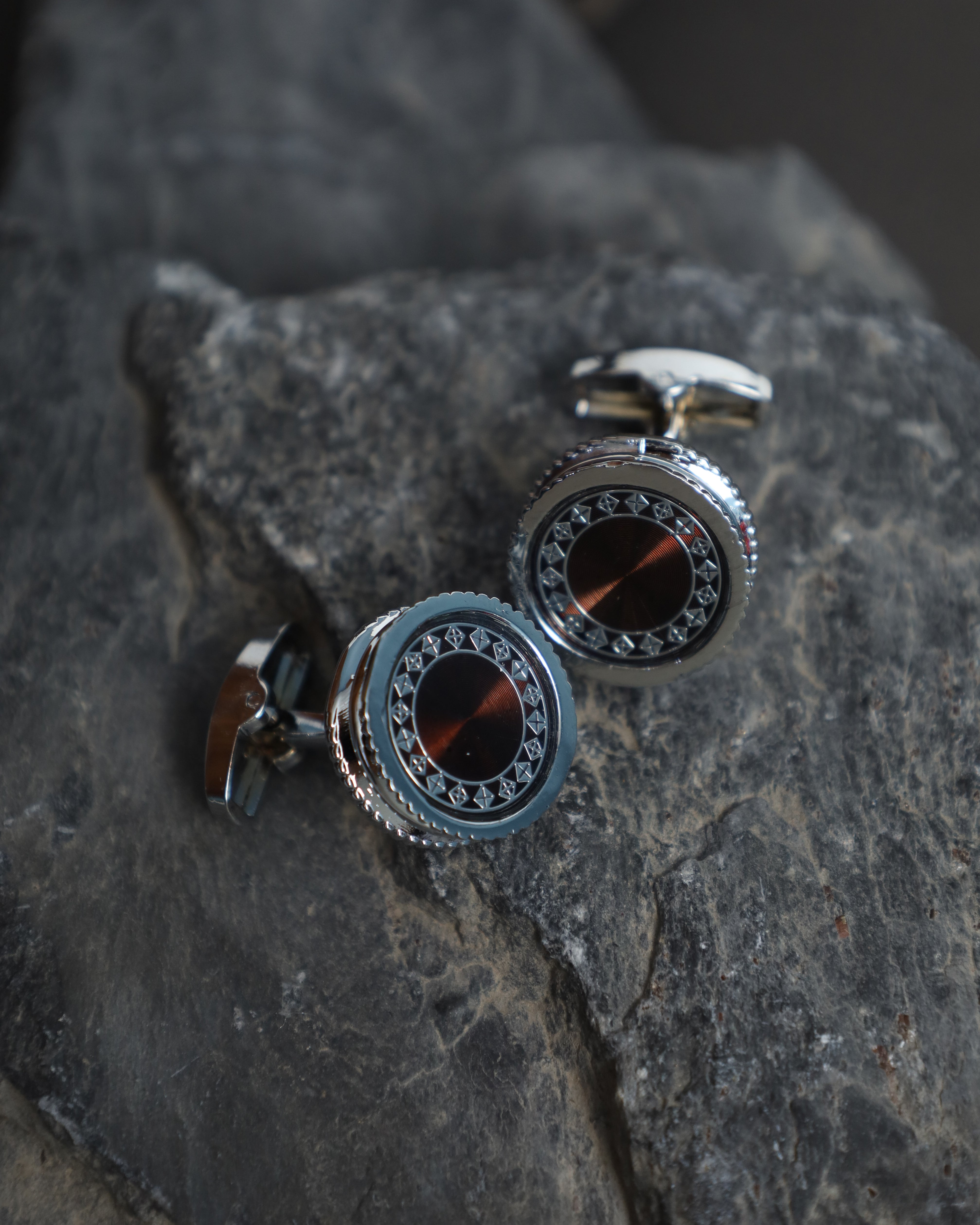 Silver Brown Dial Geometric Cufflinks