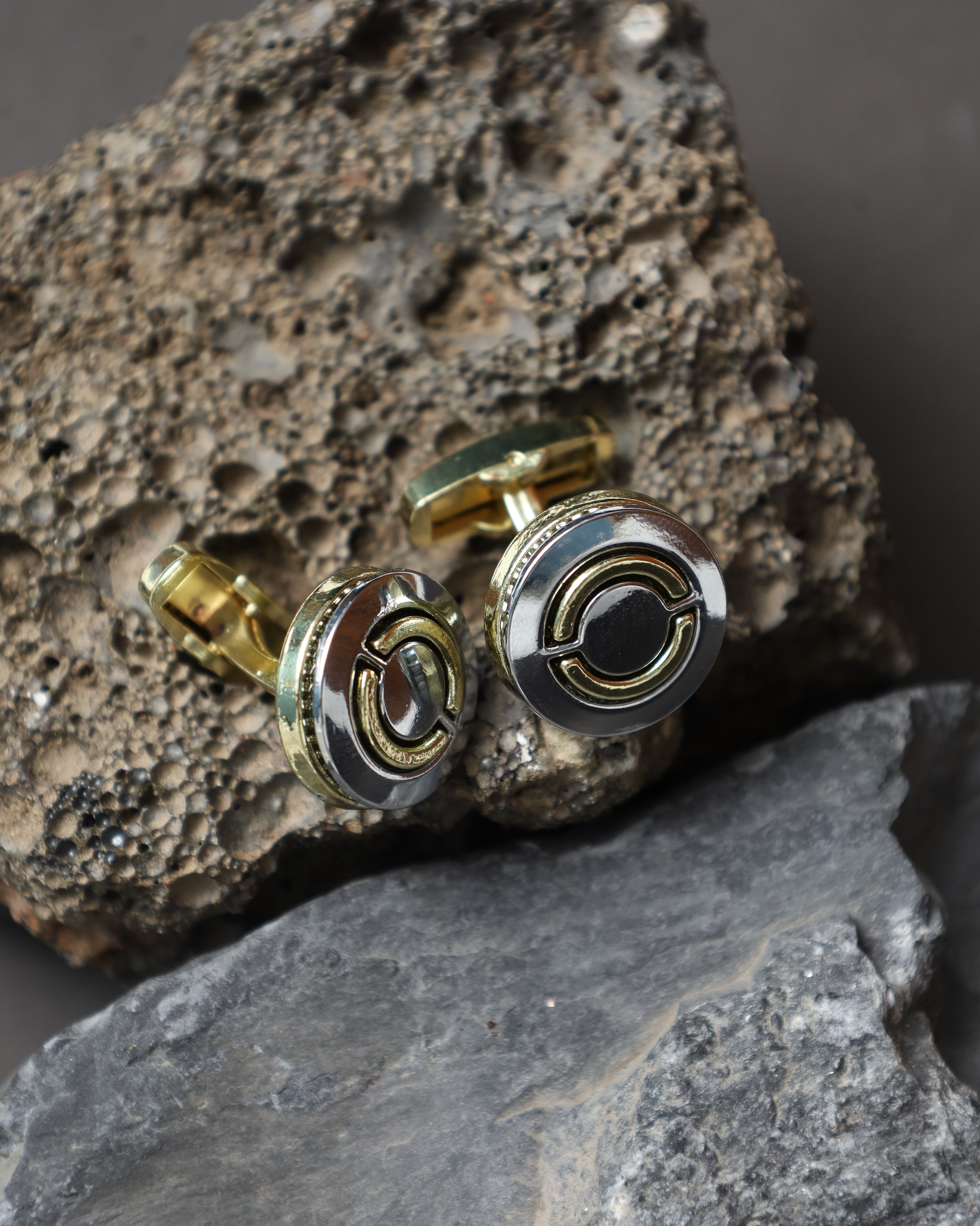 Gold & Silver Circular Statement Cufflinks