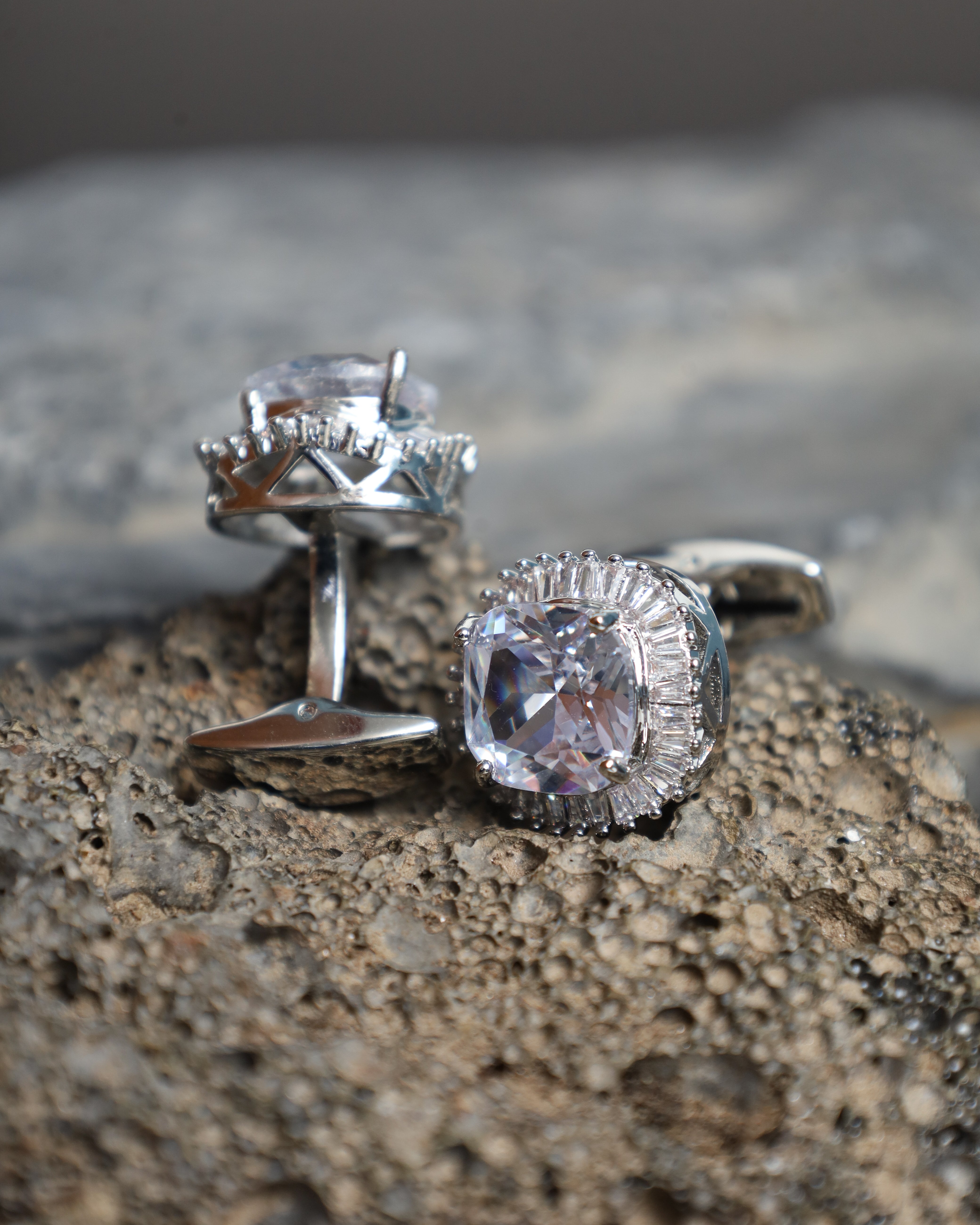 Silver Round Crystal Halo Cufflinks