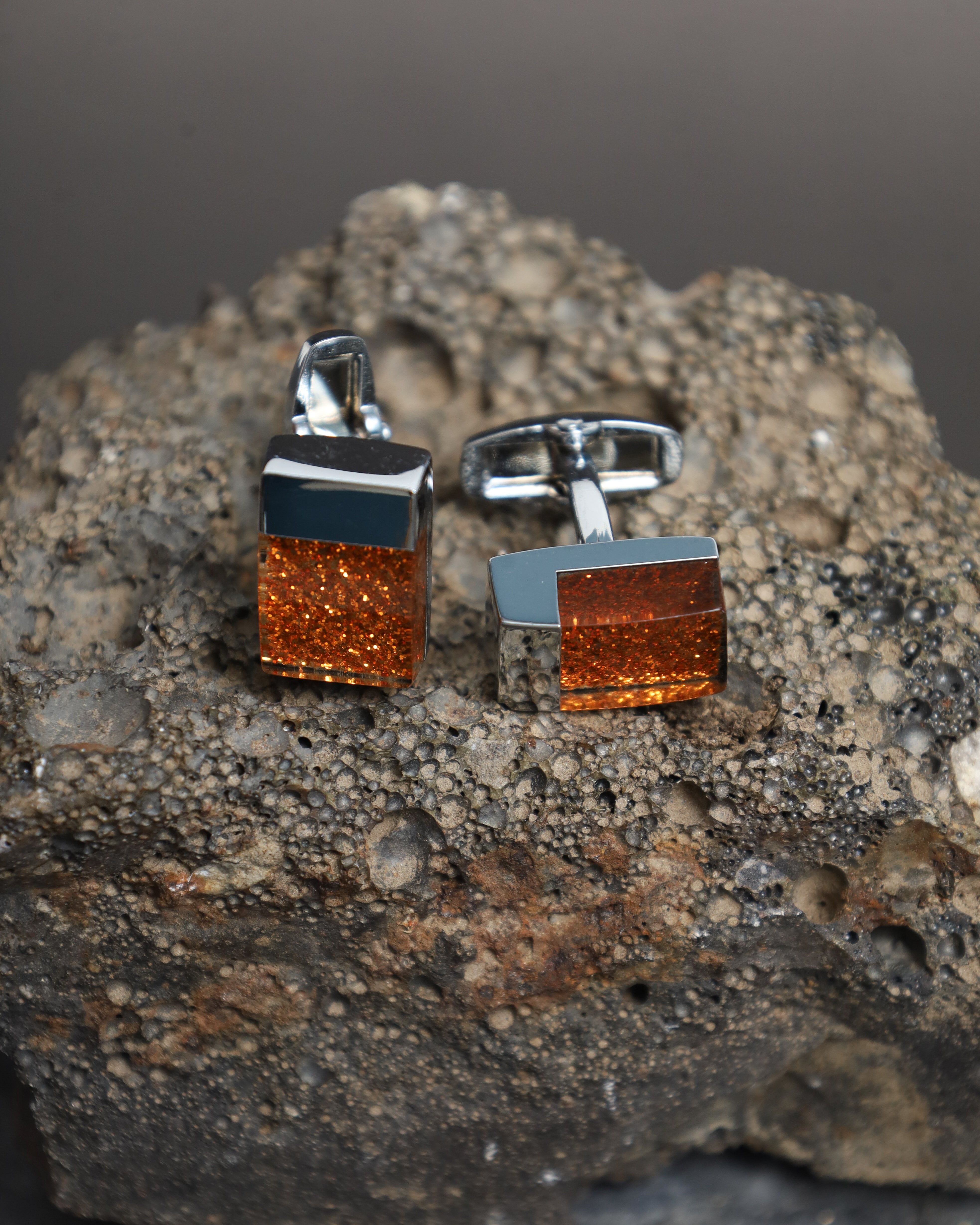 Silver Glitter Rectangular Cufflinks