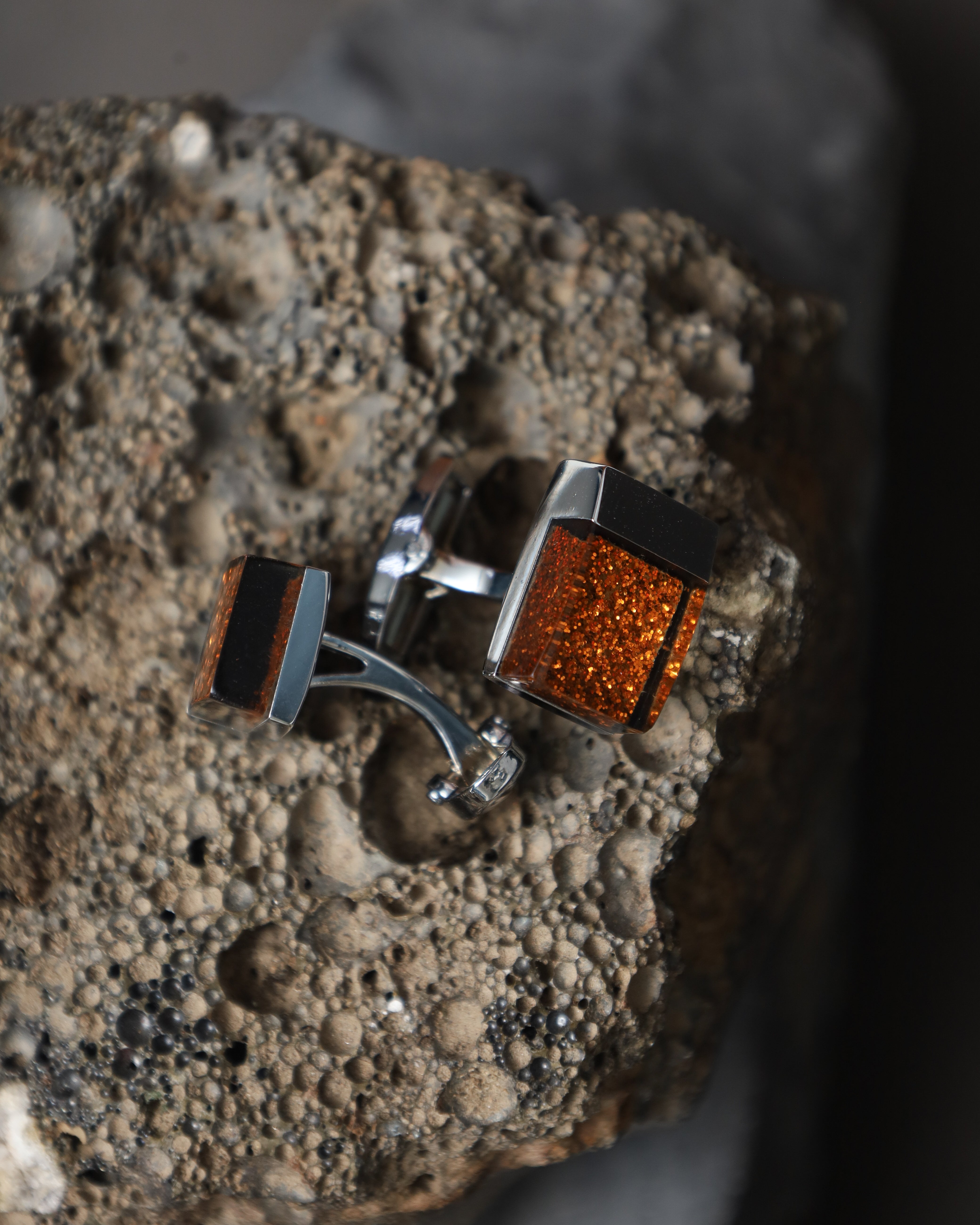 Silver Glitter Rectangular Cufflinks