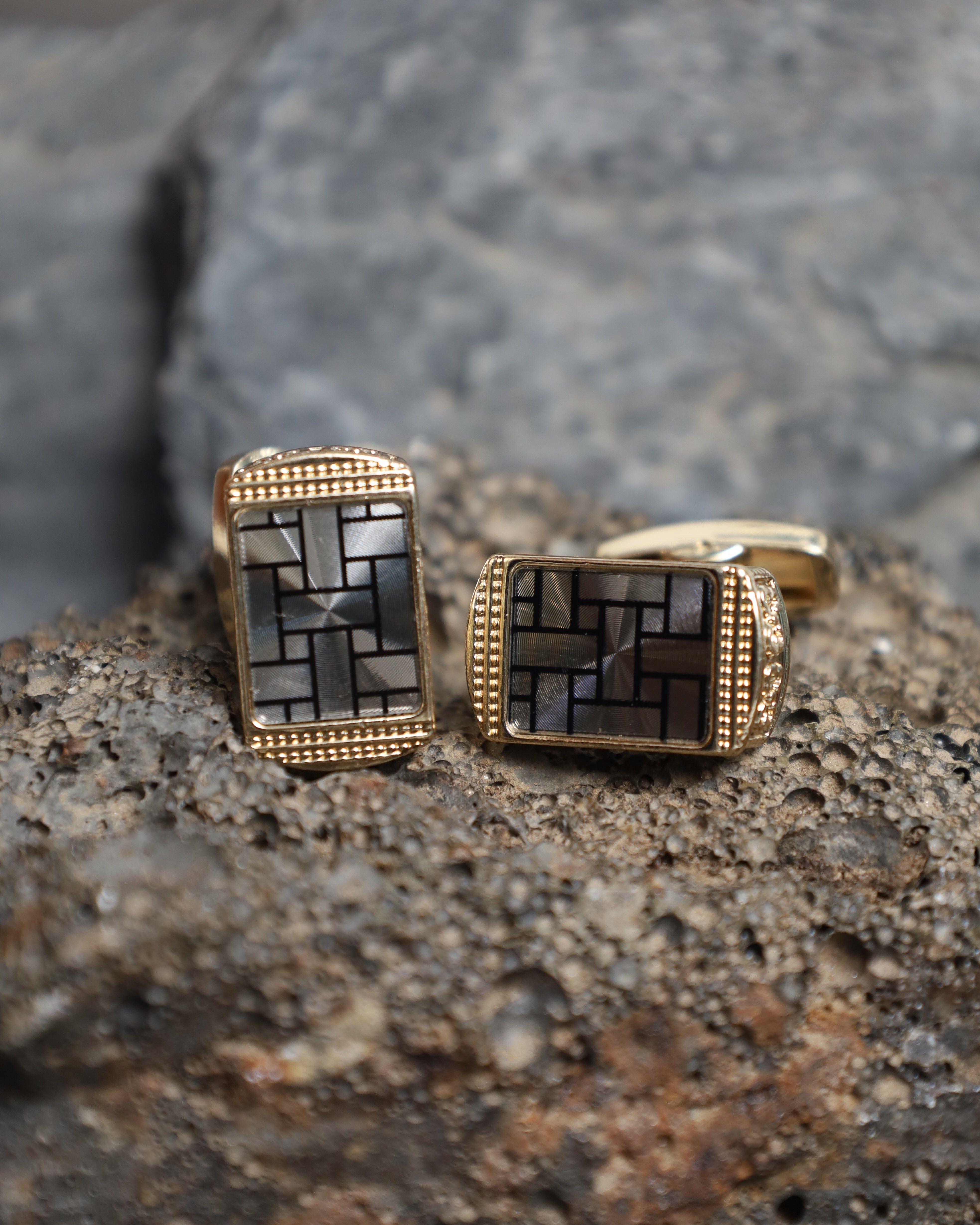 Black Rectangular Crystal Cufflinks