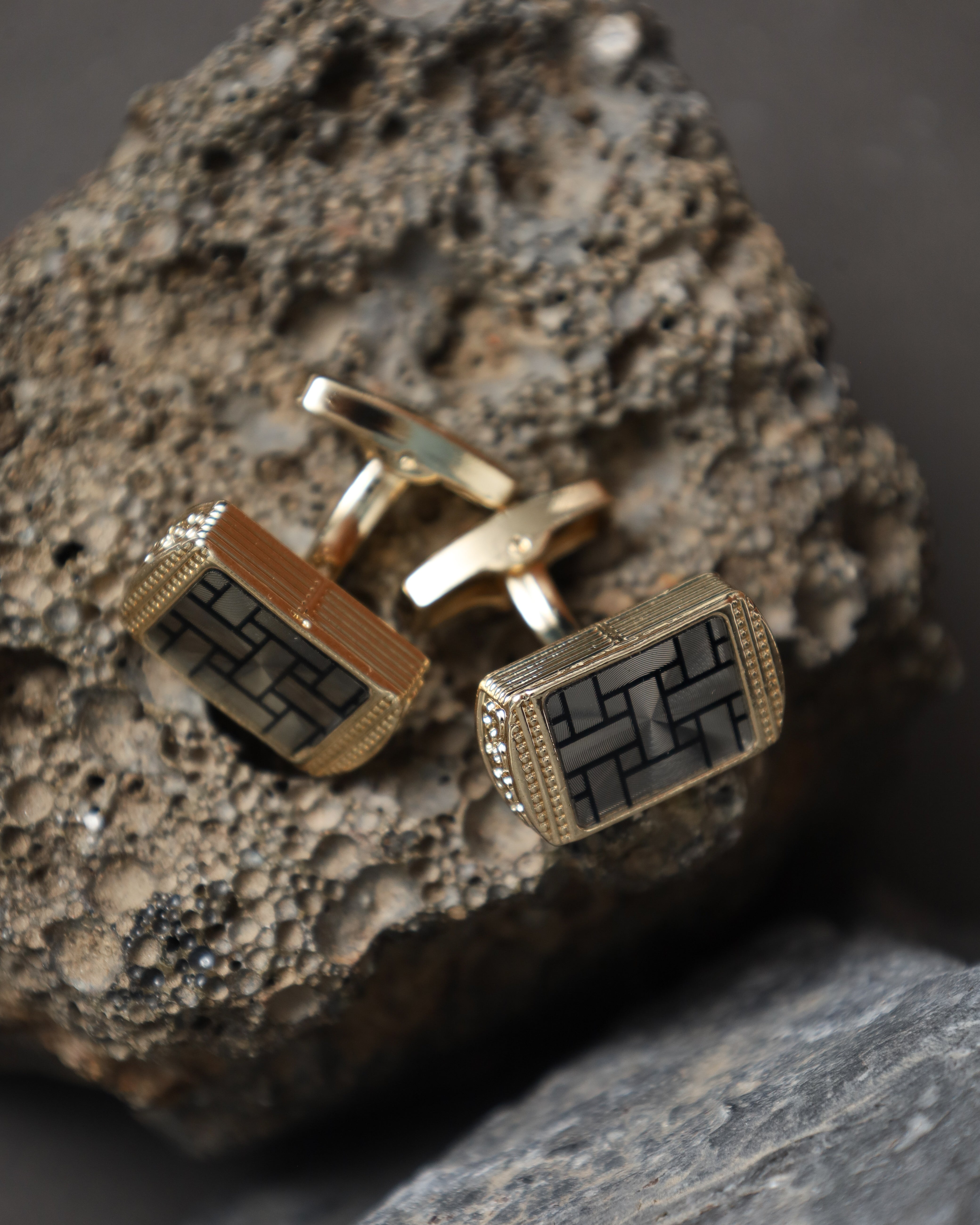 Black Rectangular Crystal Cufflinks