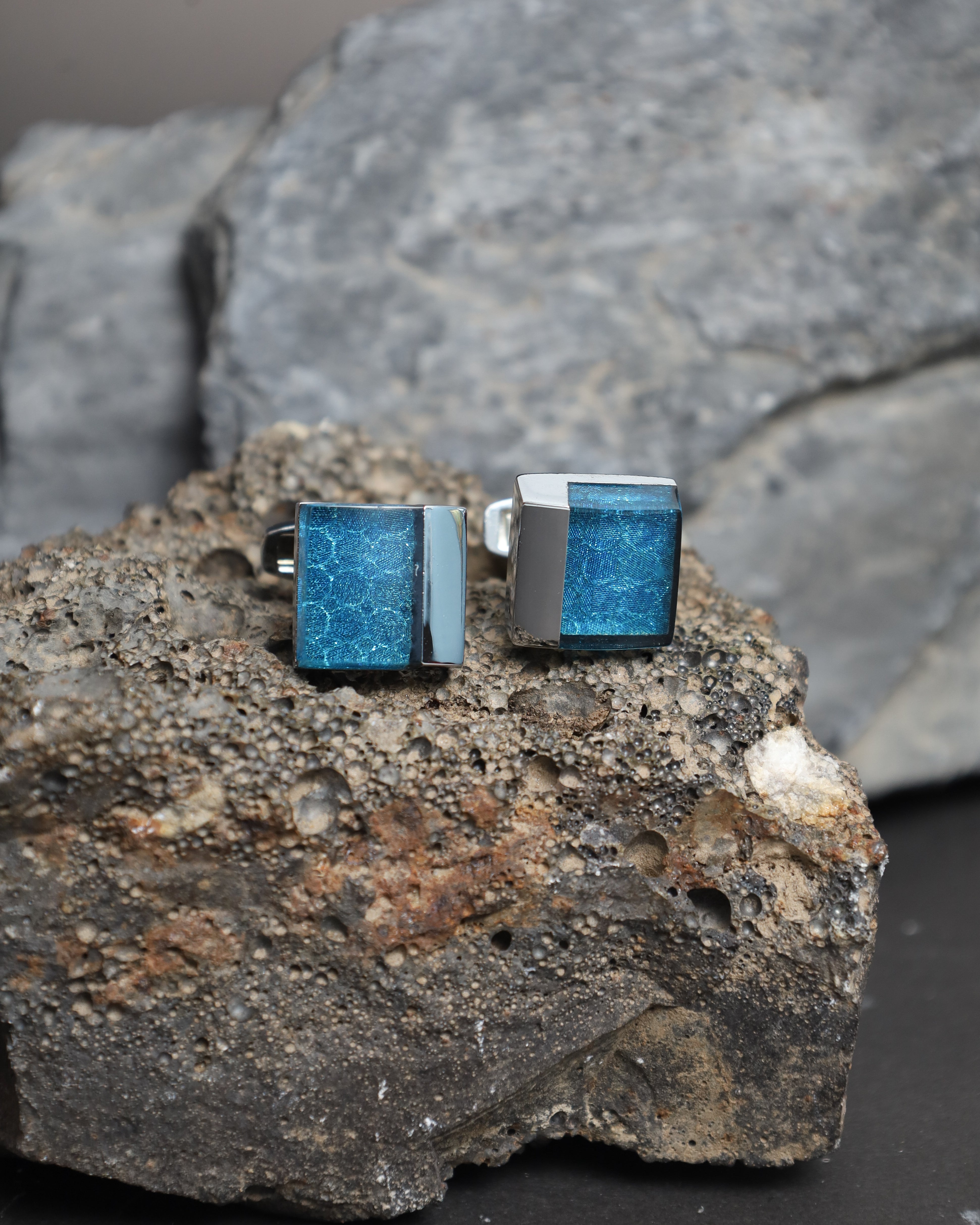 Silver & Blue Textured Square Cufflinks