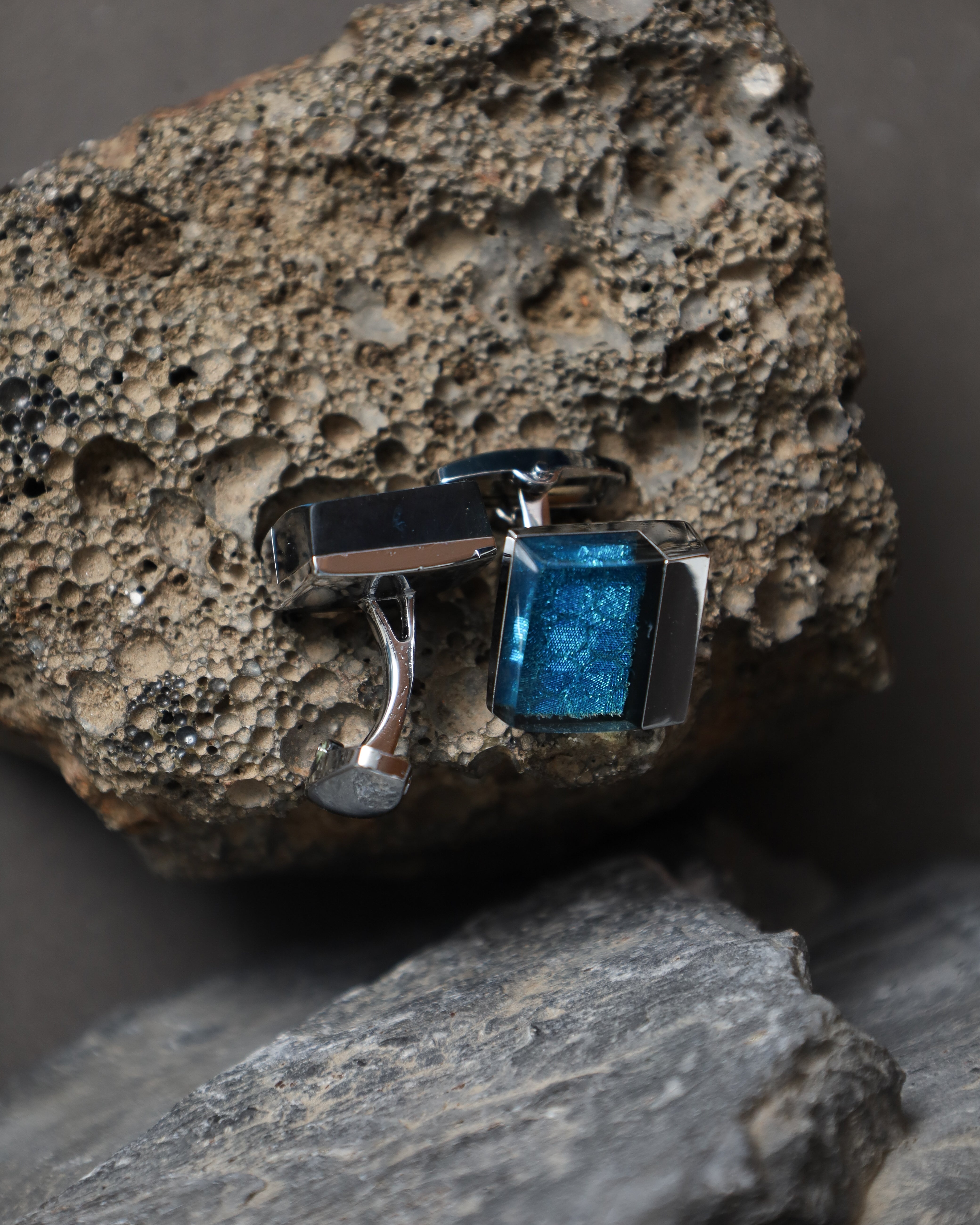 Silver & Blue Textured Square Cufflinks